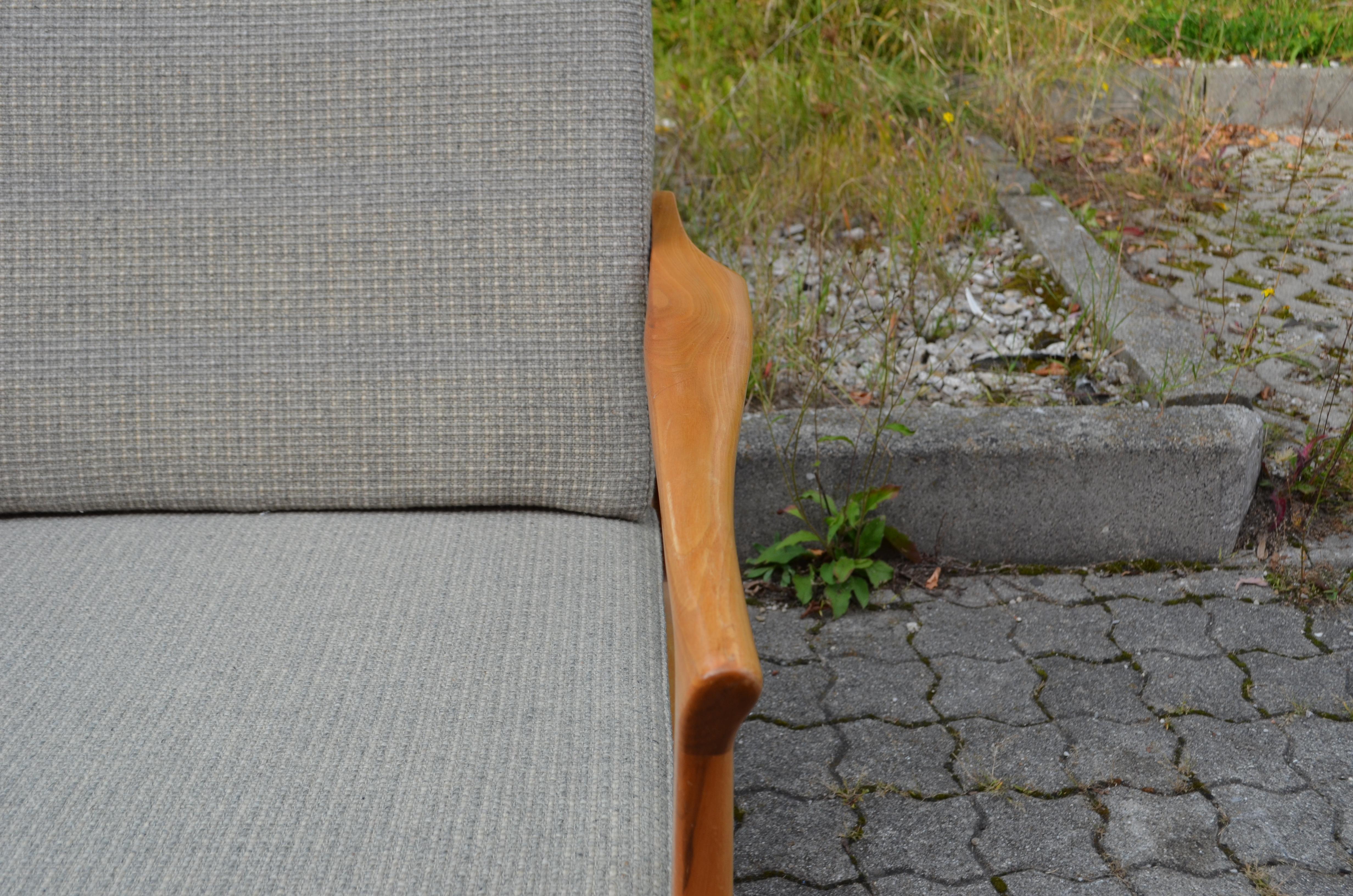 Hand-Crafted Wilhelm Knoll Antimott Walnut Mid Century Armchair Grey Wool For Sale