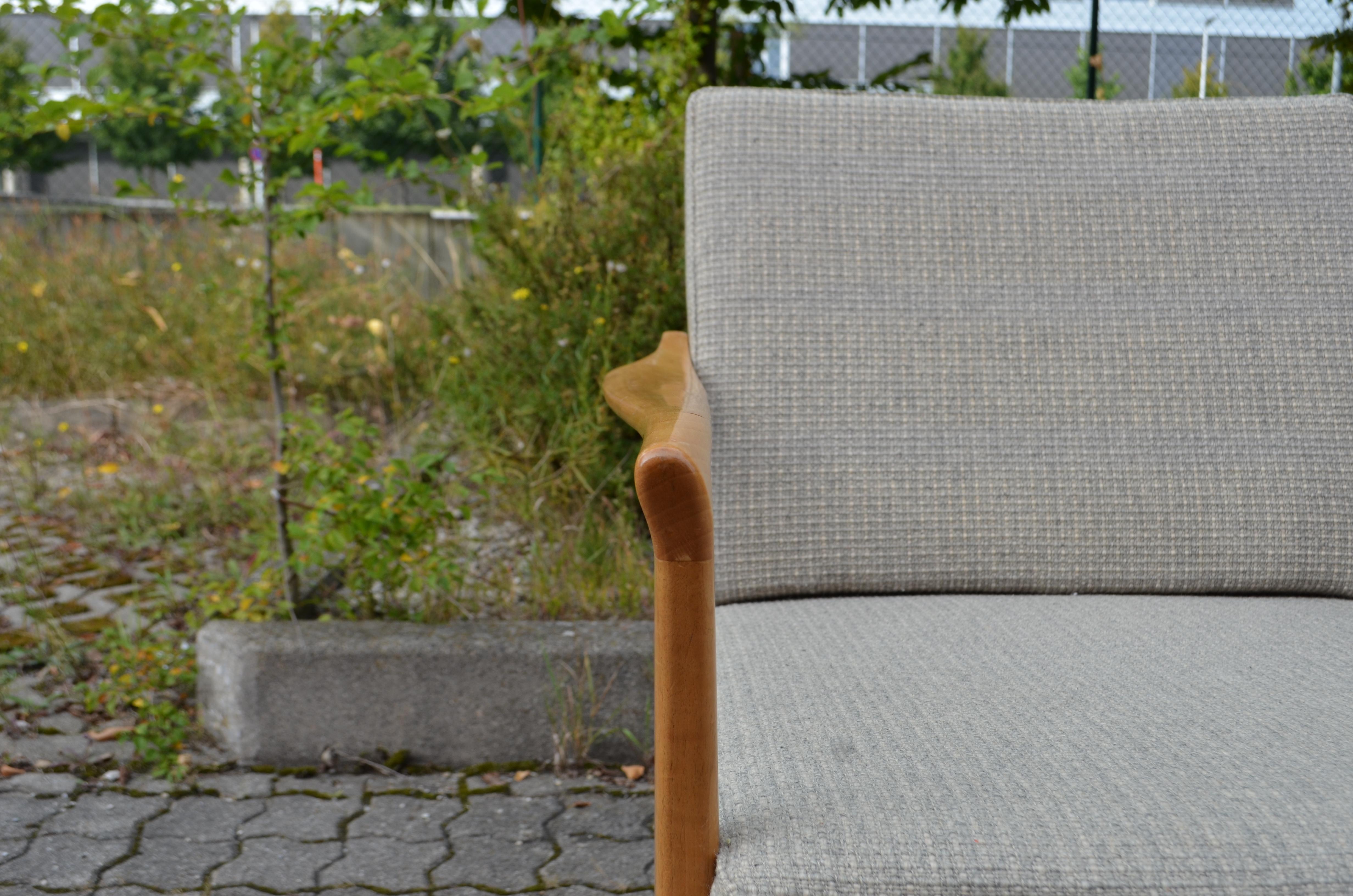 Mid-20th Century Wilhelm Knoll Antimott Walnut Mid Century Armchair Grey Wool For Sale