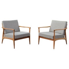Wilhelm Knoll Antimott Walnut Mid Century Armchair Grey Wool