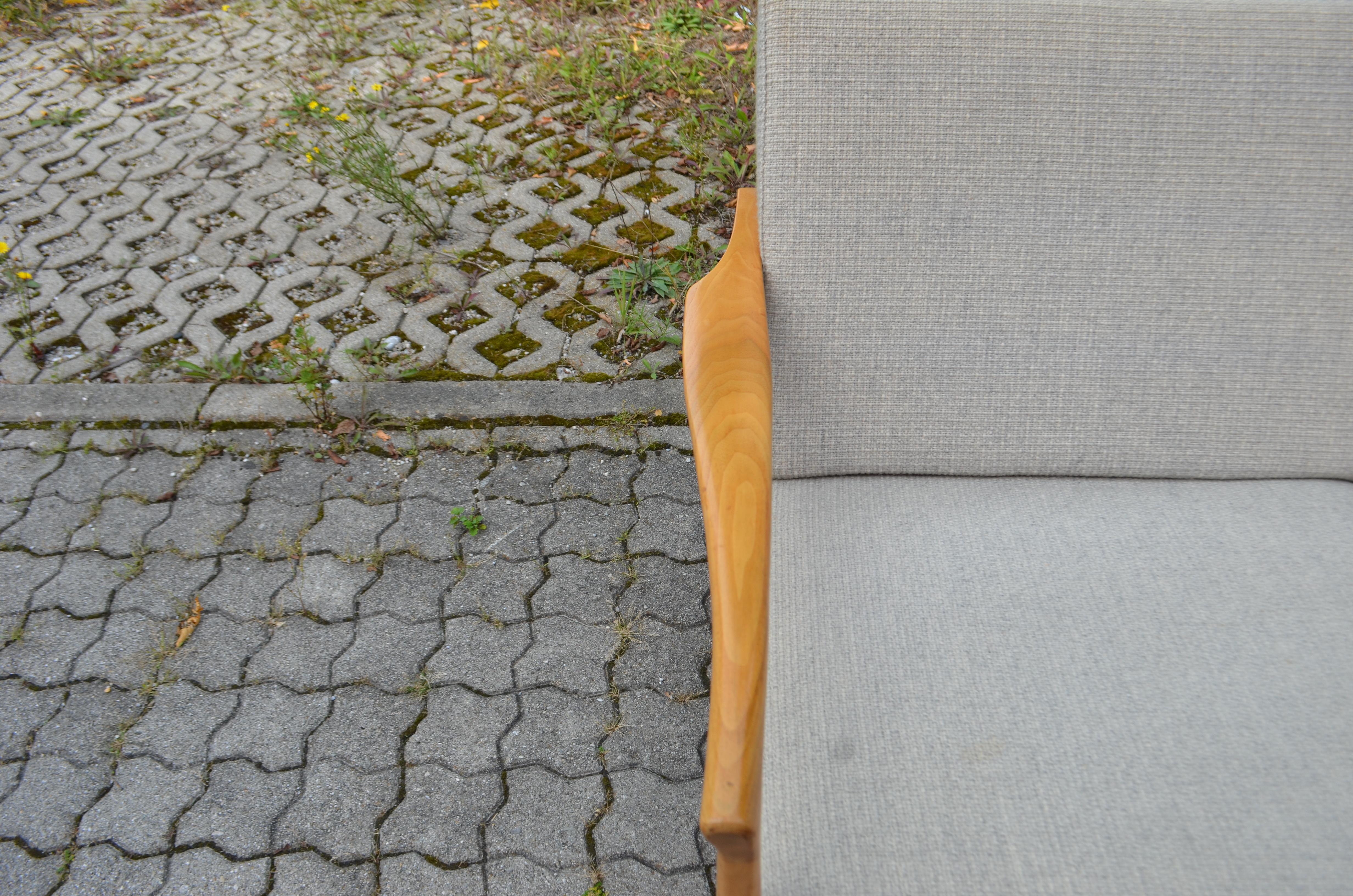 Wilhelm Knoll Antimott Walnut Mid Century Sofa Grey Wool 3