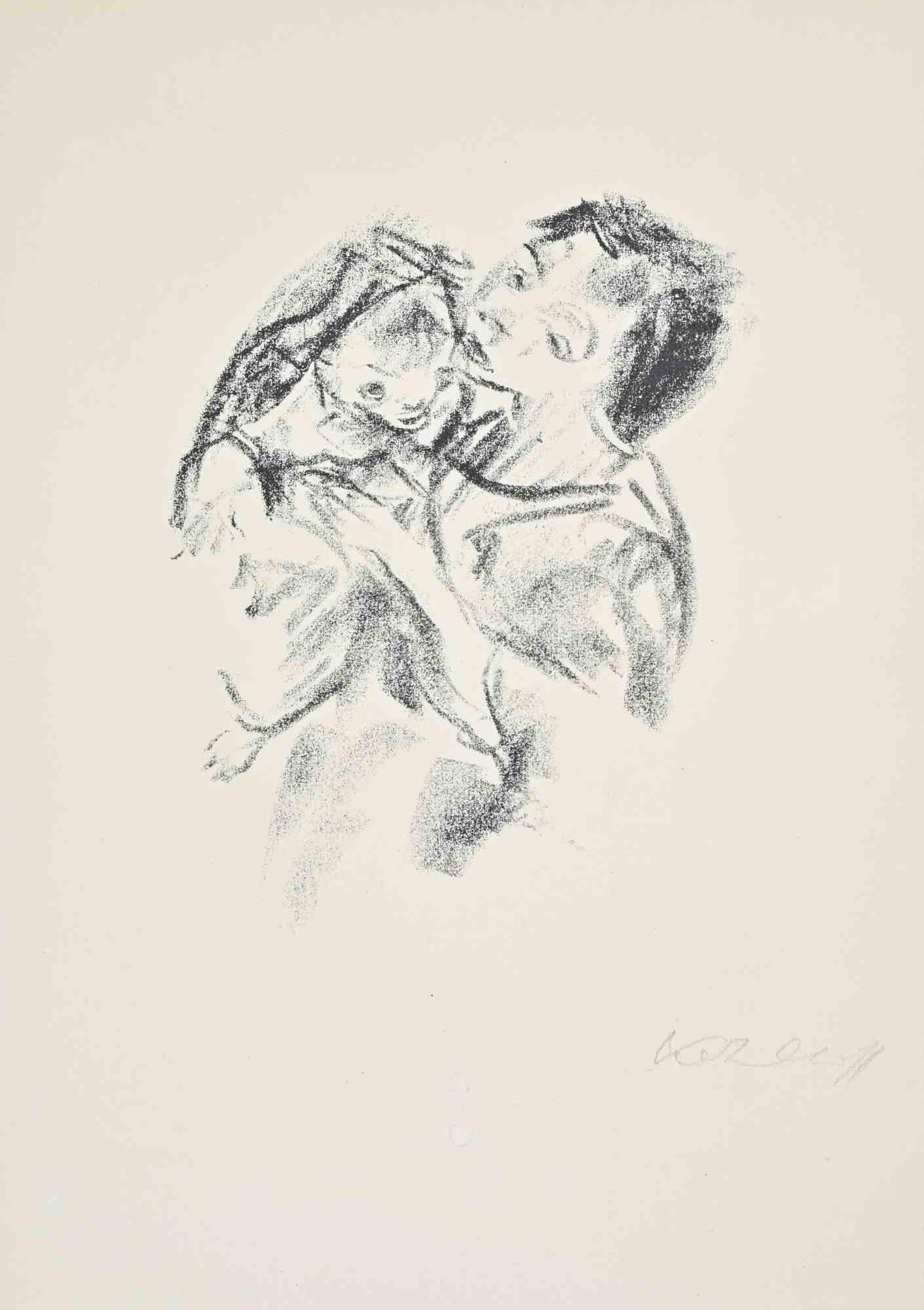 Mère et Child - Lithographie de Wilhelm Kohlhoff - 1925