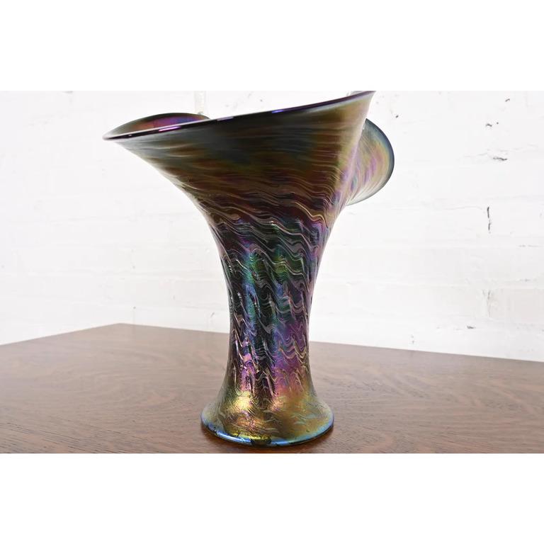Cesta o jarrón grande de vidrio artístico iridiscente Wilhelm Kralik Sohn Art Nouveau en venta 2
