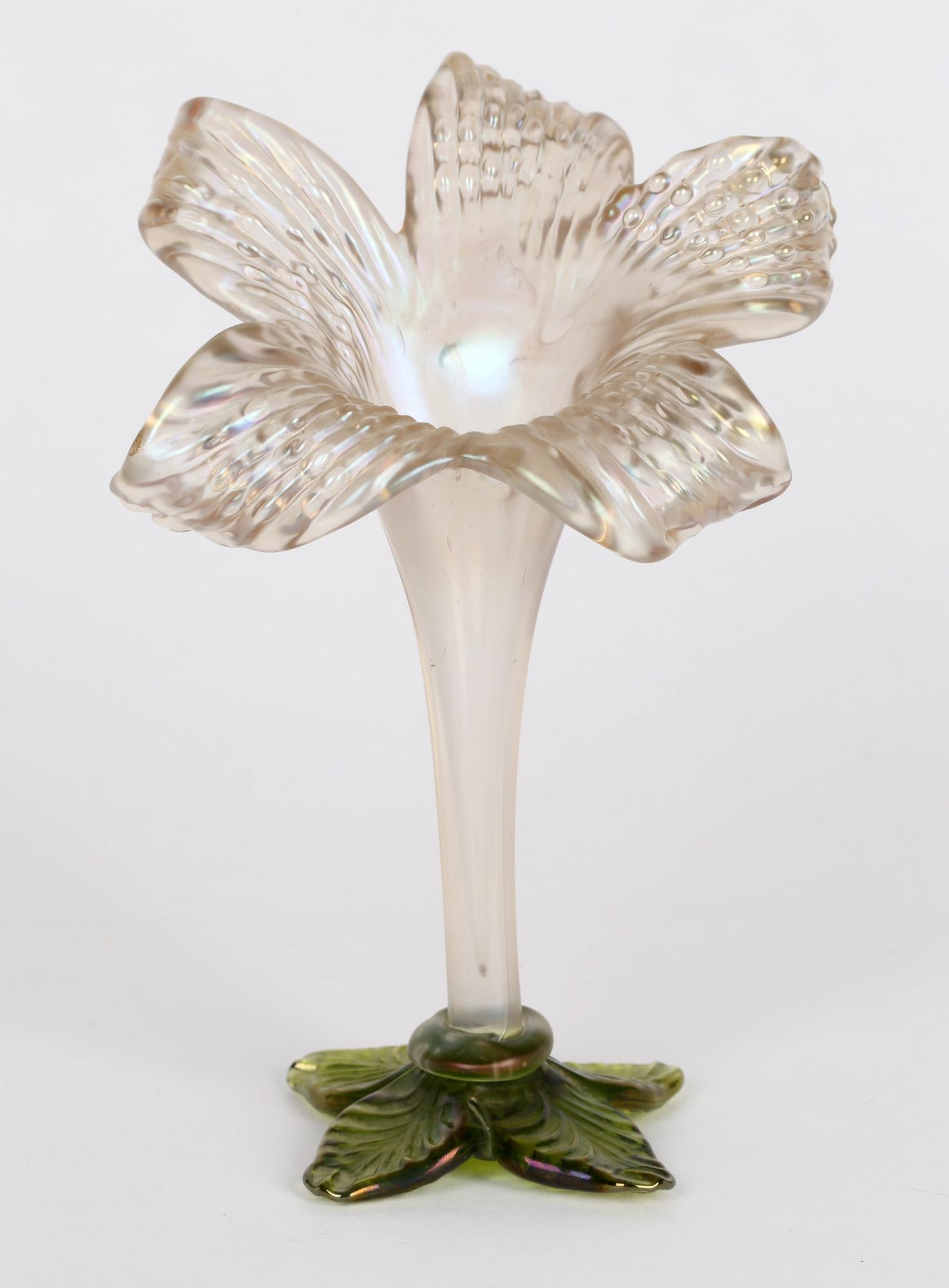 Wilhelm Kralik Sohne Bohemian Iridescent Art Glass Solifleur Floral Vase 7