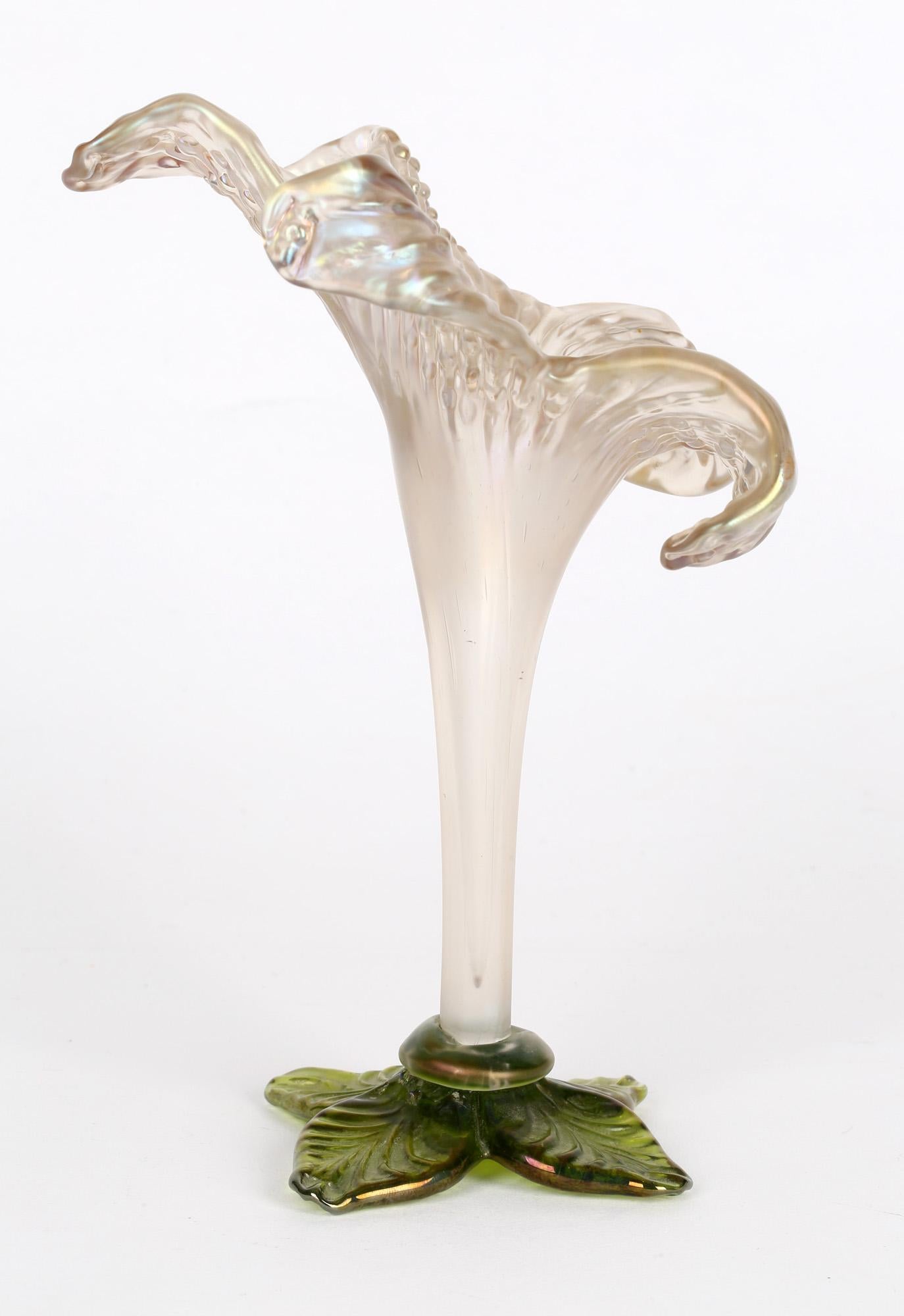 Art Nouveau Wilhelm Kralik Sohne Bohemian Iridescent Art Glass Solifleur Floral Vase