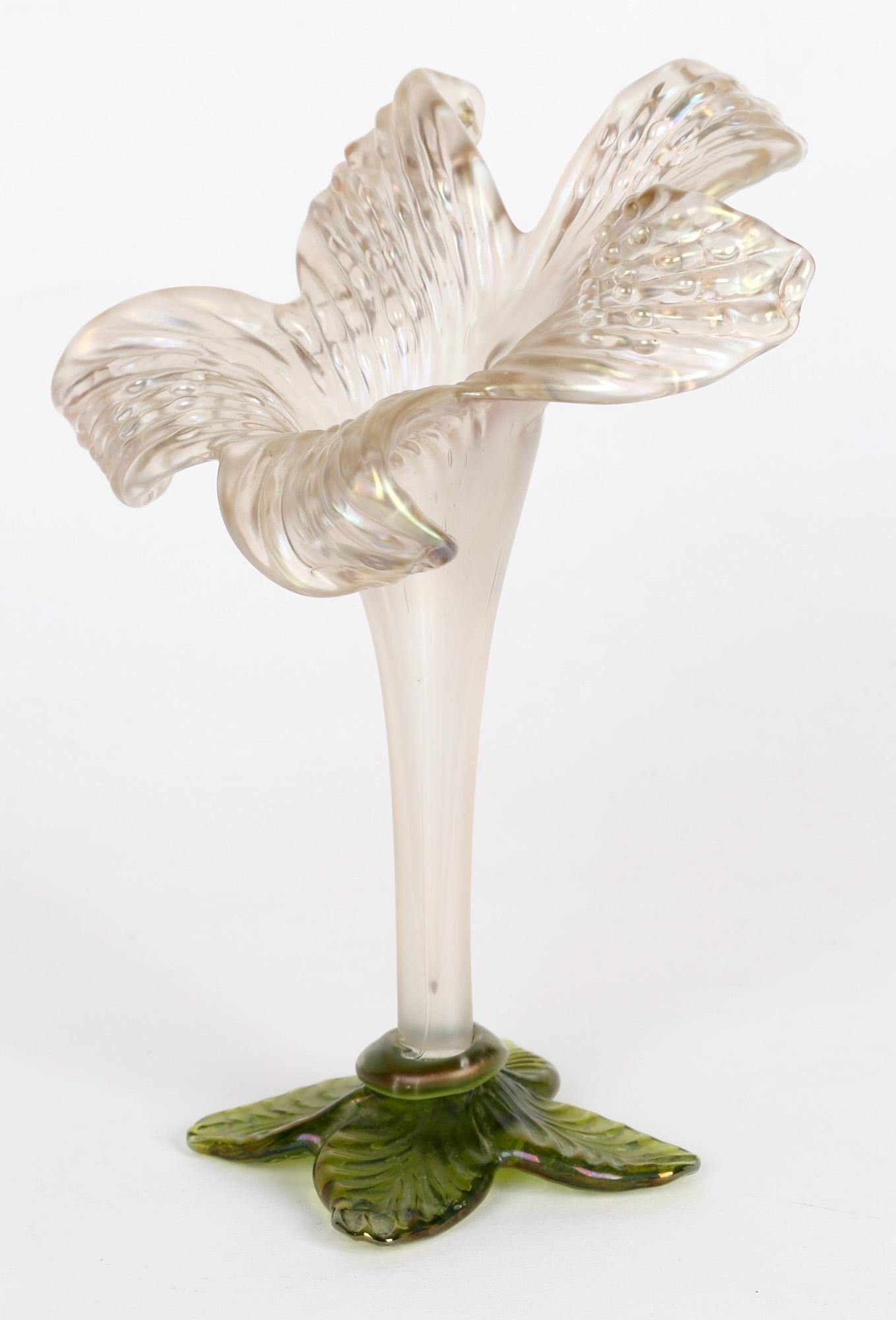 Blown Glass Wilhelm Kralik Sohne Bohemian Iridescent Art Glass Solifleur Floral Vase