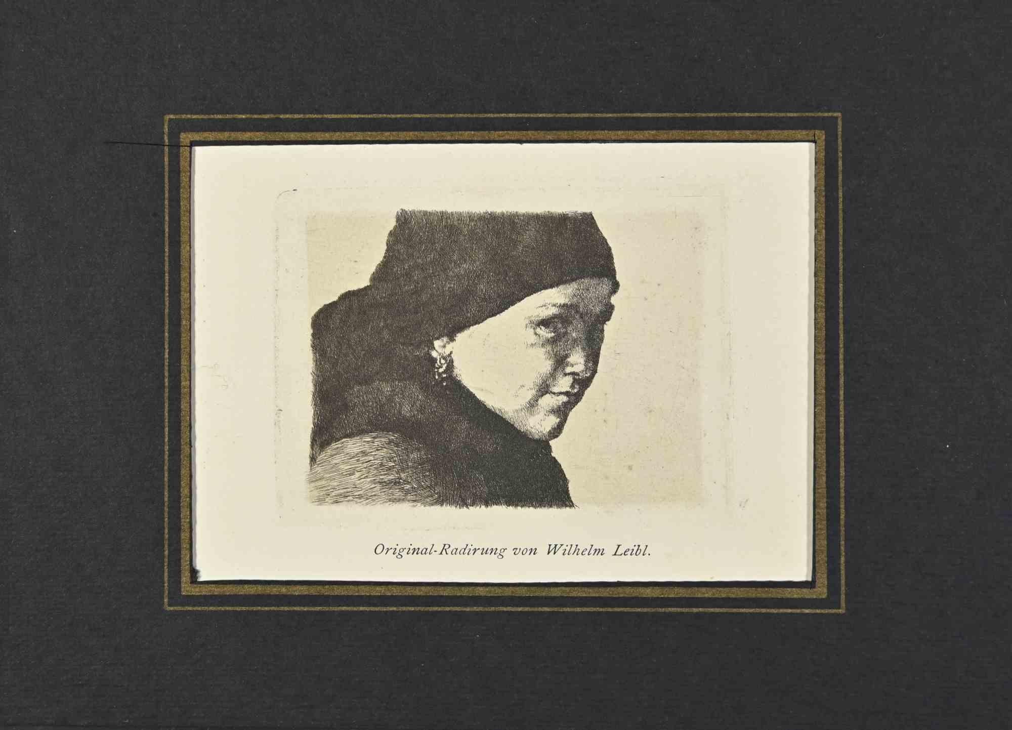 Portrait is an etching on paper realized by Wilhelm Leibl in the Early-20th Century.

The artwork is depicted Through strong strokes.

Good conditions with slight foxing.