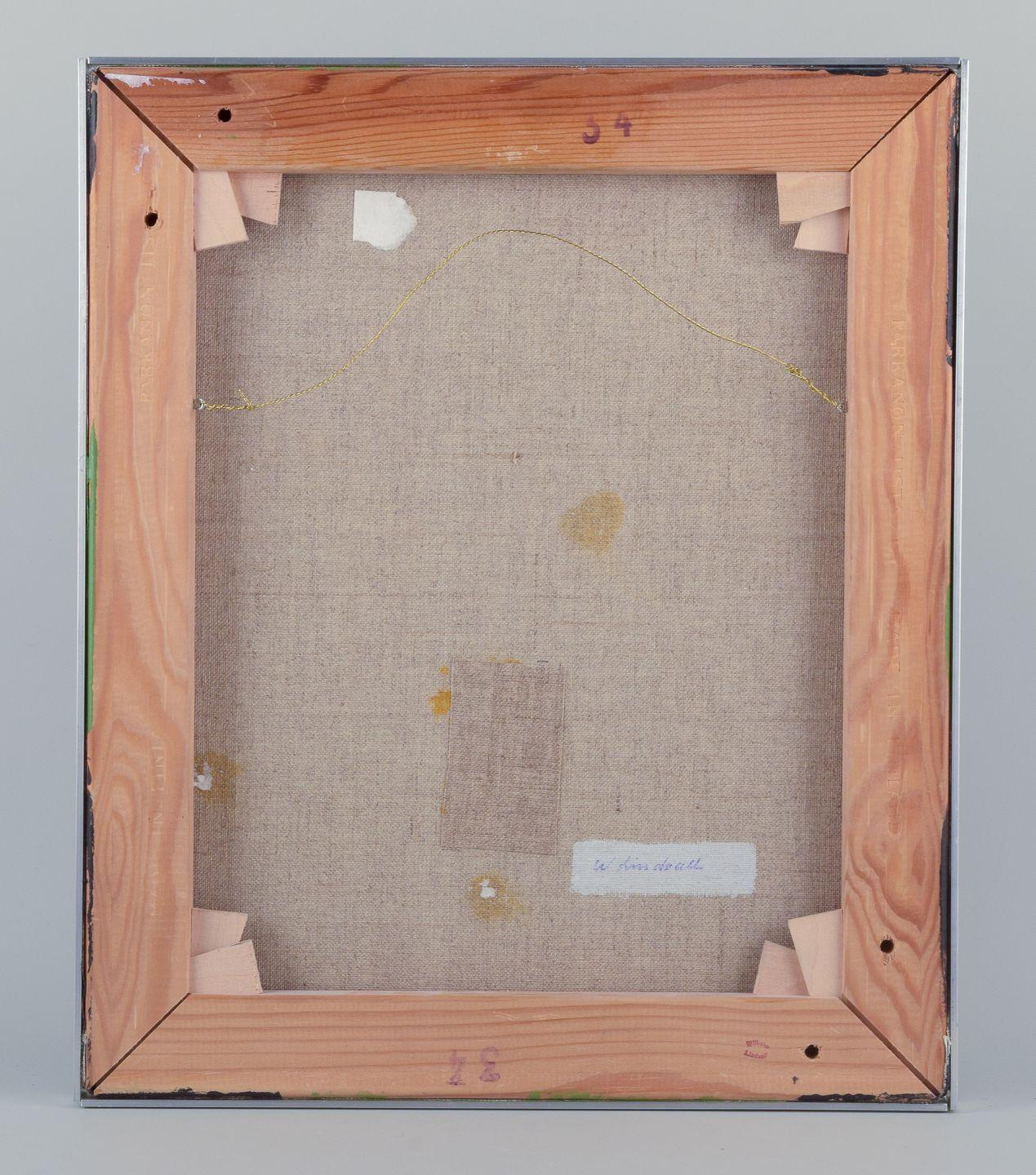 Wilhelm Lindvall, eingetragener schwedischer Künstler.  Öl auf Leinwand. Geometrische Komposition. (Ende des 20. Jahrhunderts) im Angebot