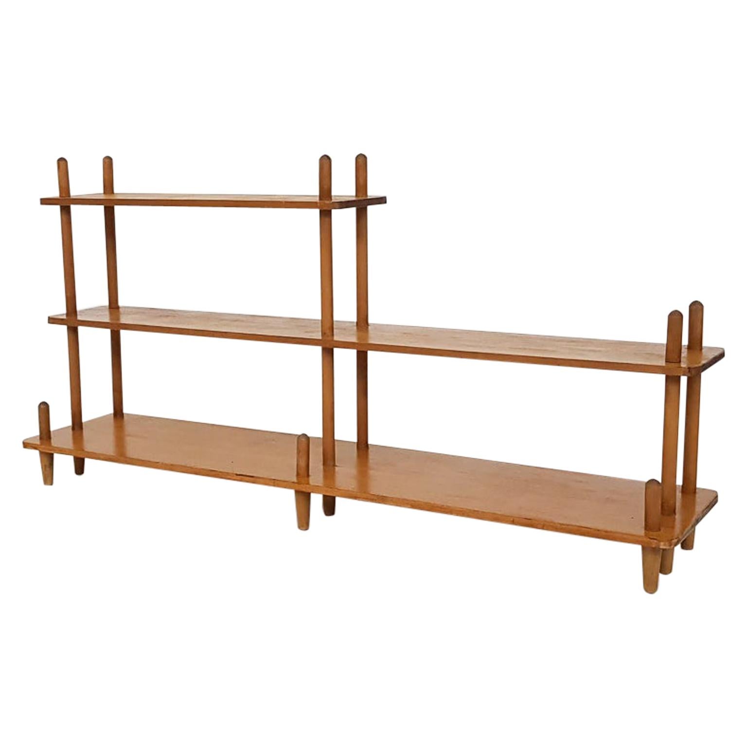 Bibliothèque:: porte-plante ou unité murale en bois de bouleau de style Wilhelm Lutjens:: néerlandais:: années 1950