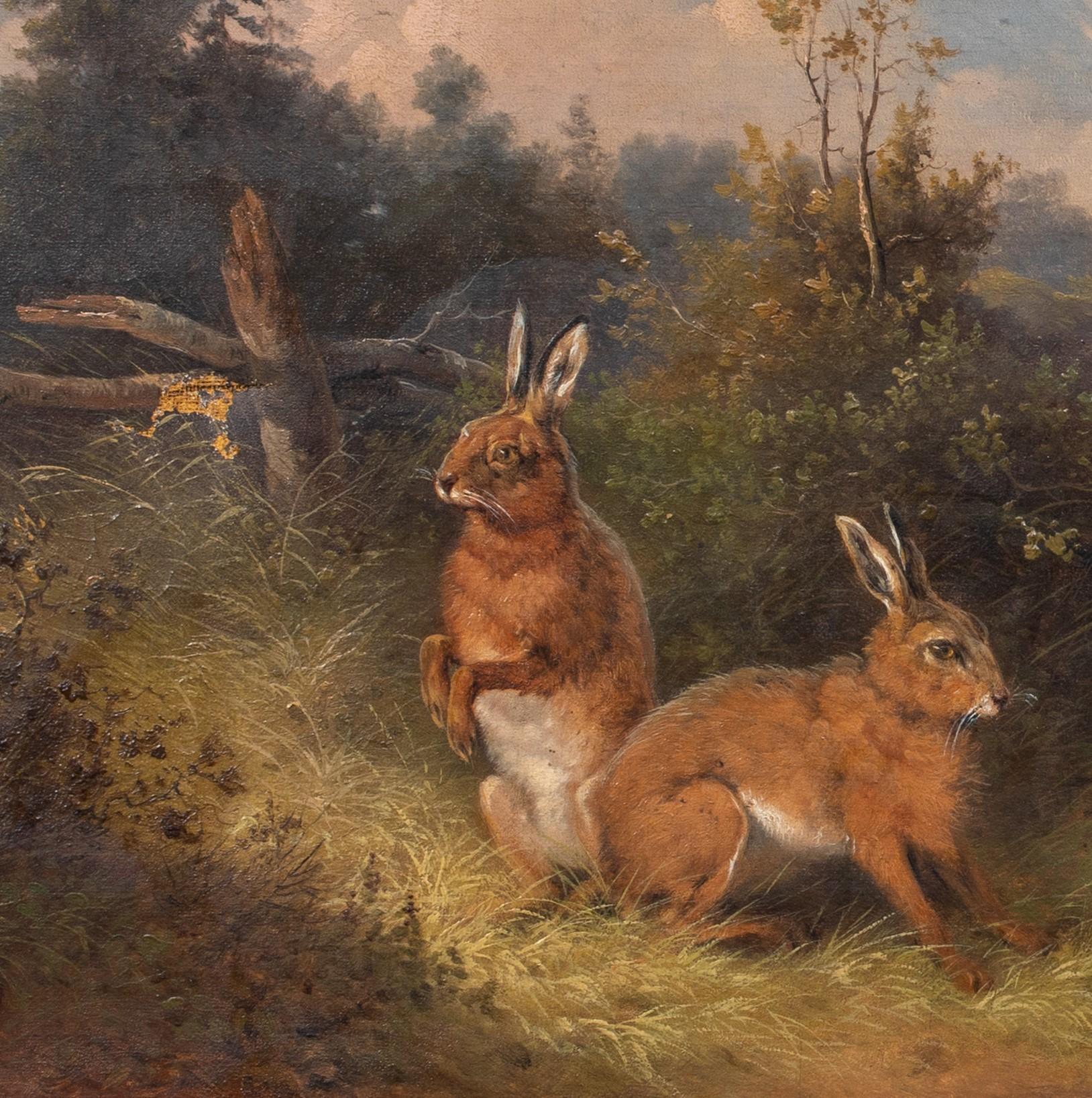 Study Of Wild Hares, 19th Century - Brown Landscape Painting by  Wilhelm Melchior