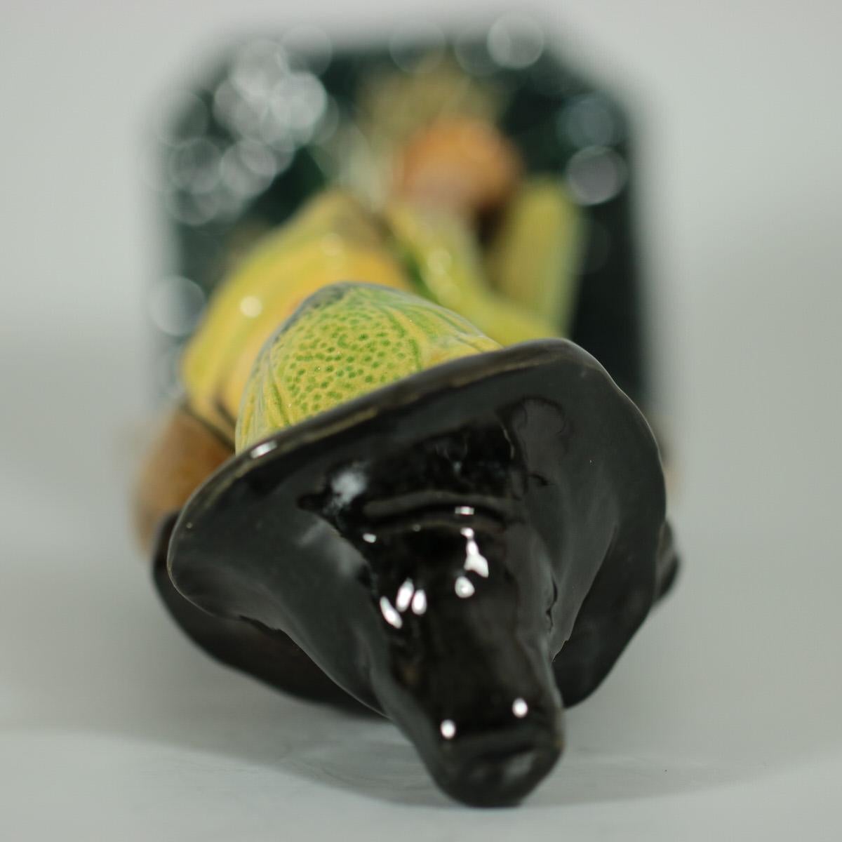 Glazed Wilhelm Schiller Majolica Frog Playing Bagpipes Figure