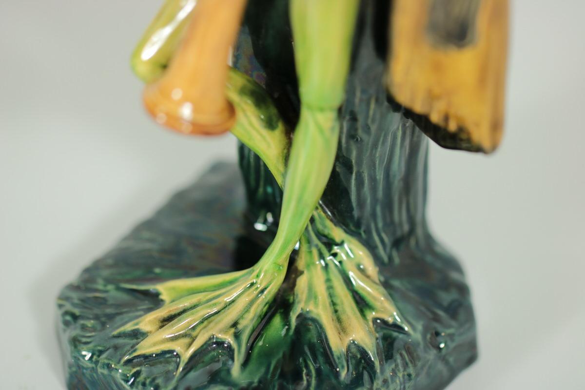 19th Century Wilhelm Schiller Majolica Frog Playing Bagpipes Figure