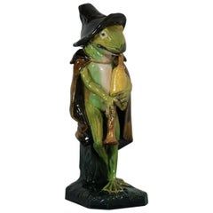 Used Wilhelm Schiller Majolica Frog Playing Bagpipes Figure