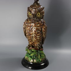 Wilhelm Schiller Majolica Owl Figural Lamp