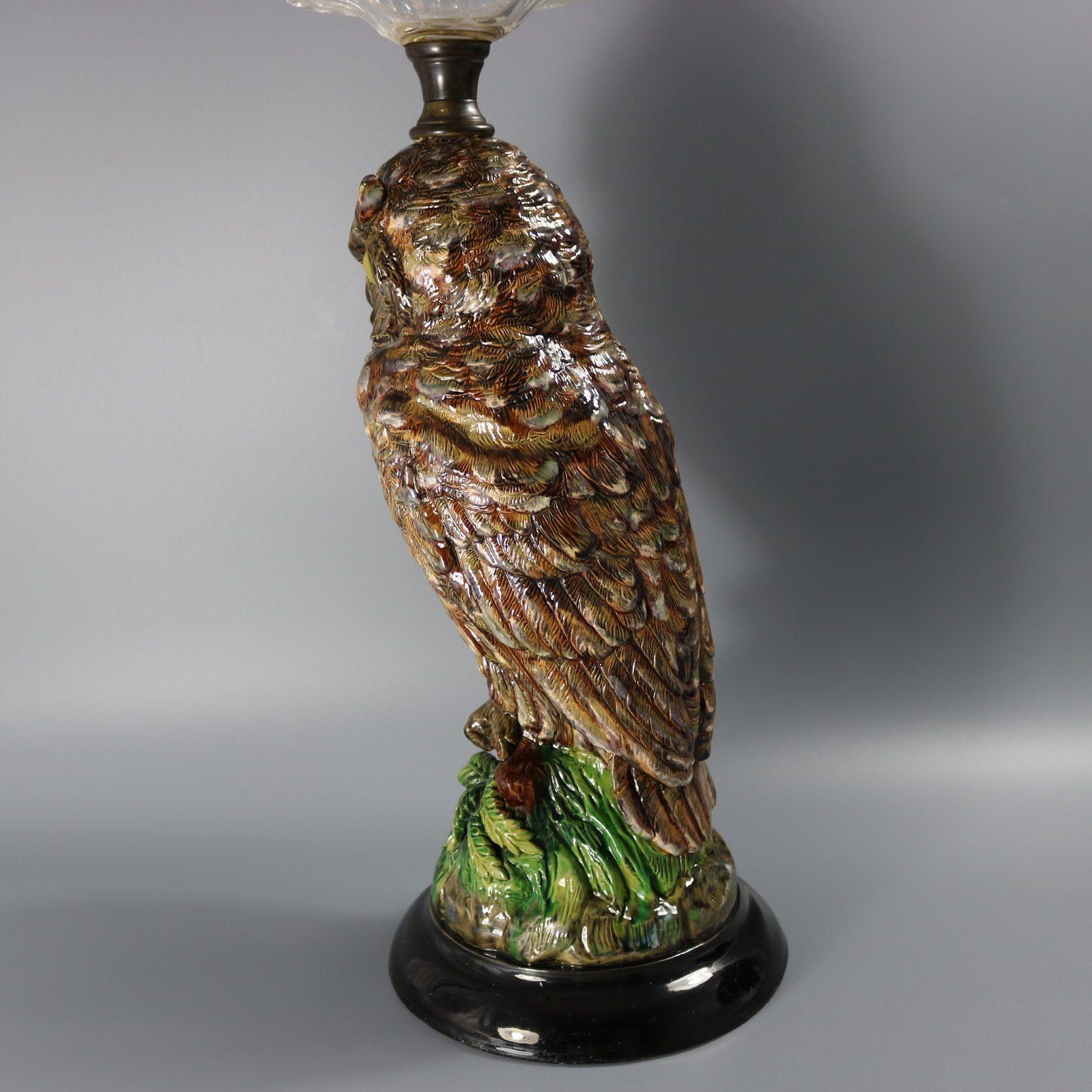 Lámpara de mayólica Wilhelm Schiller con forma de búho Mayólica en venta