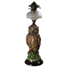 Wilhelm Schiller Majolica Owl Figural Lamp