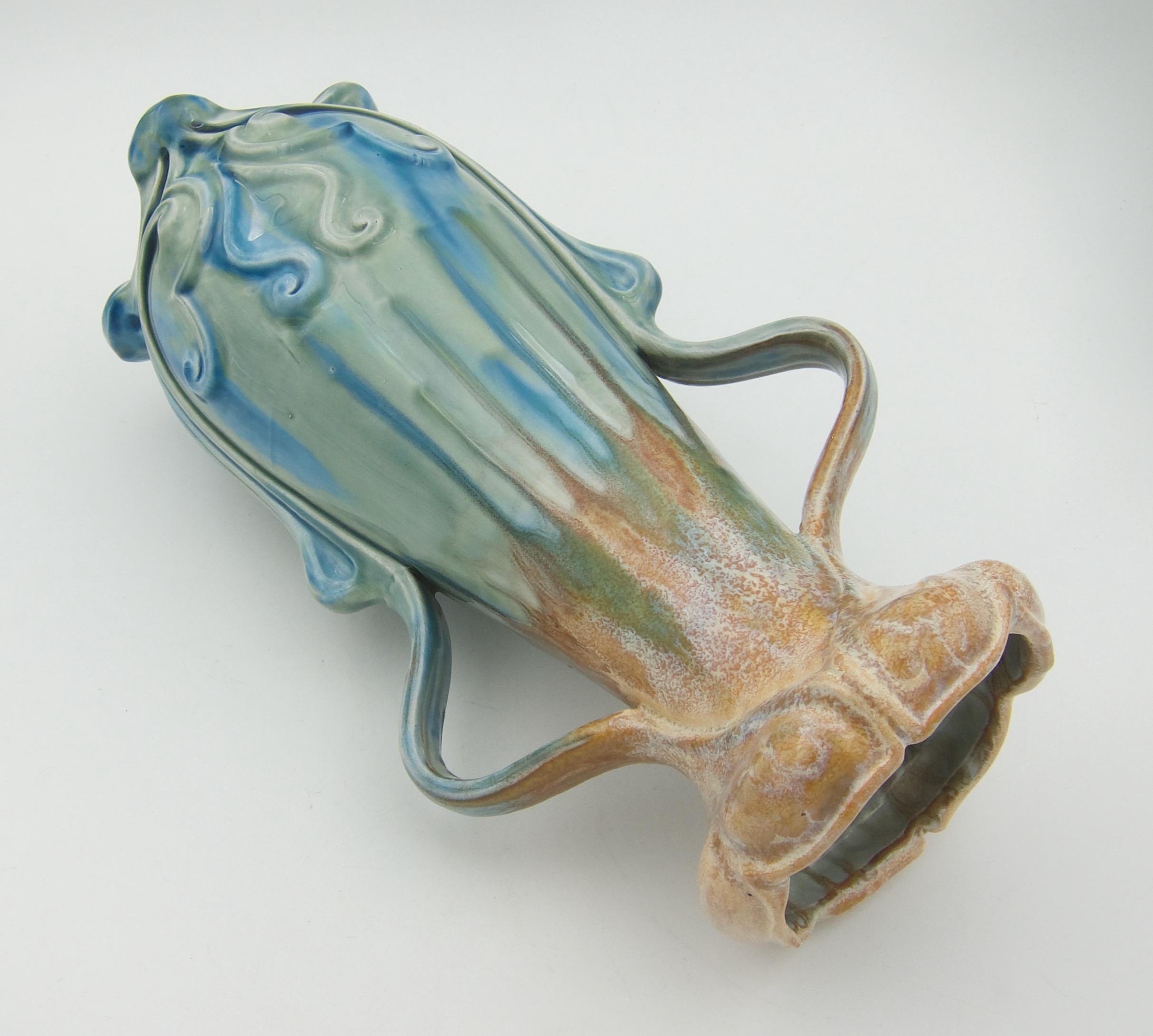 Glazed Wilhelm Schiller & Son Art Nouveau Double Handle Vase