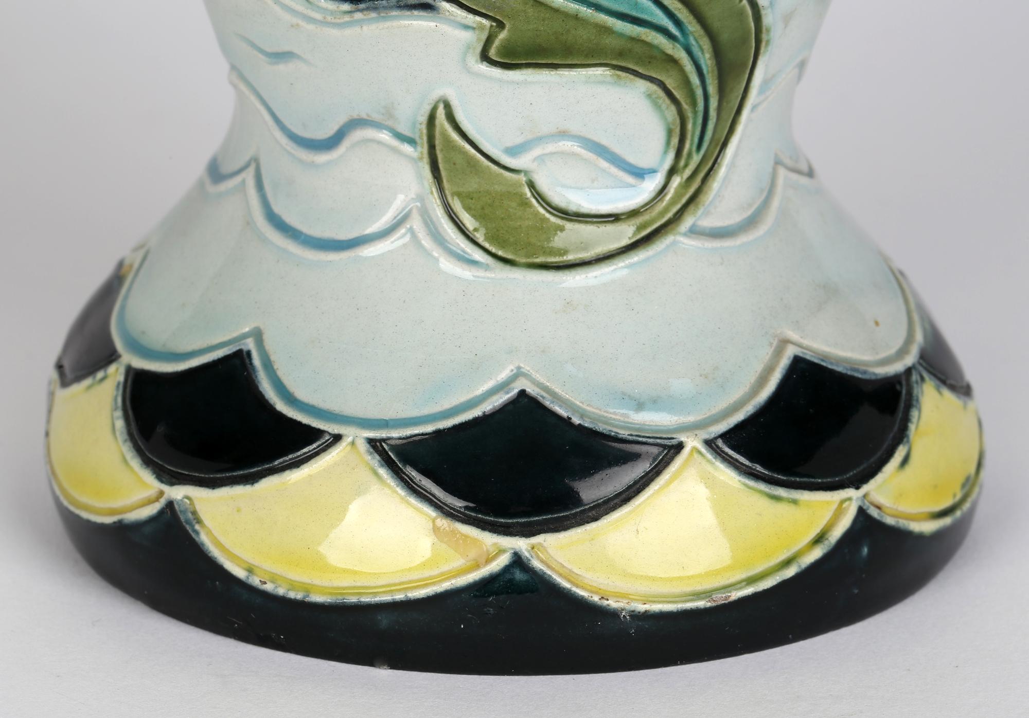 Wilhelm Schiller & Son Tall Majolica Art Pottery Vase with Fish For Sale 6