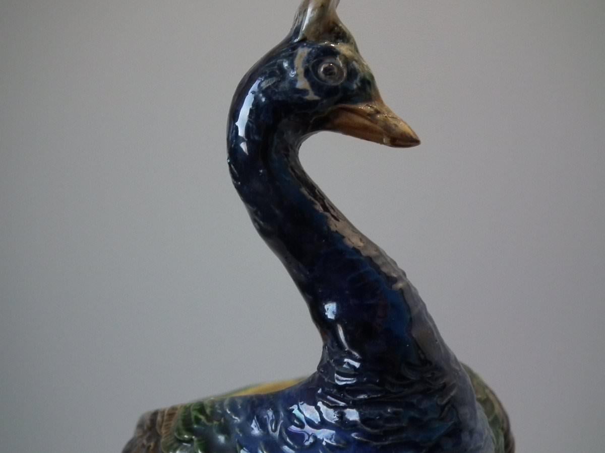 Wilhelm Schiller & Sons Majolica Peacock Vase For Sale 3