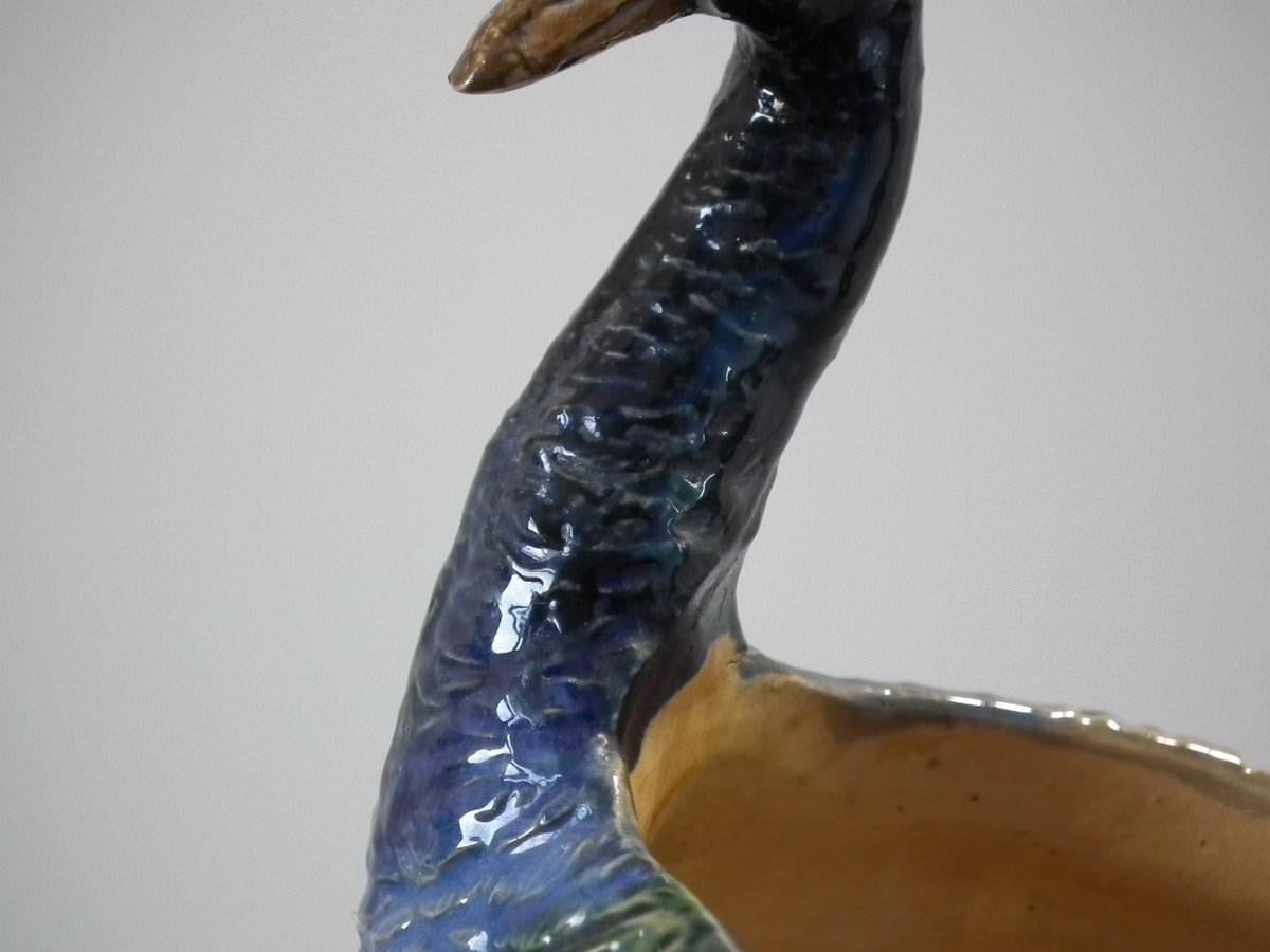 Wilhelm Schiller & Sons Majolica Peacock Vase For Sale 2