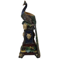 Wilhelm Schiller & Sons Majolica Peacock Vase