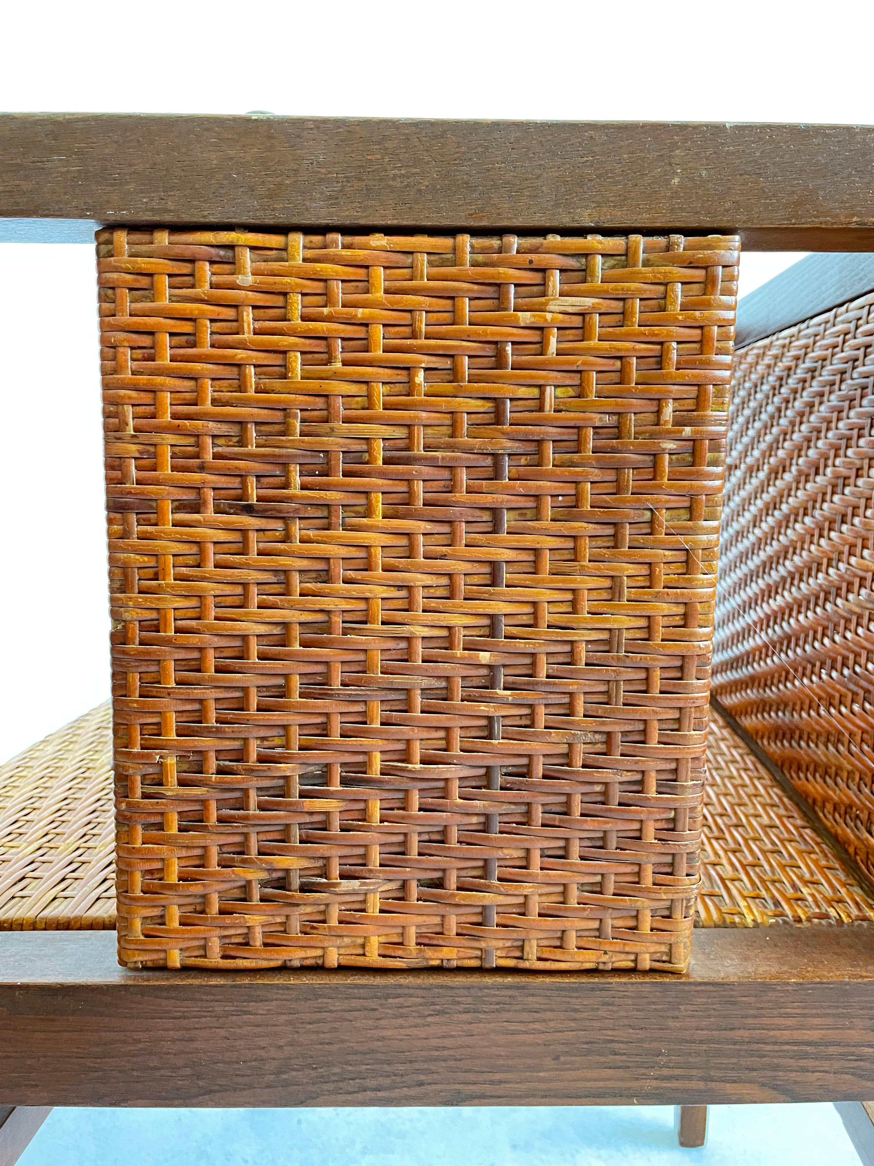Poltrona in Oak e canna di Wilhelm Schmidt per Prag-Rudniker Wickerwork, Vienna 1902 in vendita 1