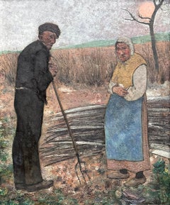 Wilhelm Schmurr, "Farmers in the Field", oil on cardboard, German Symbolist