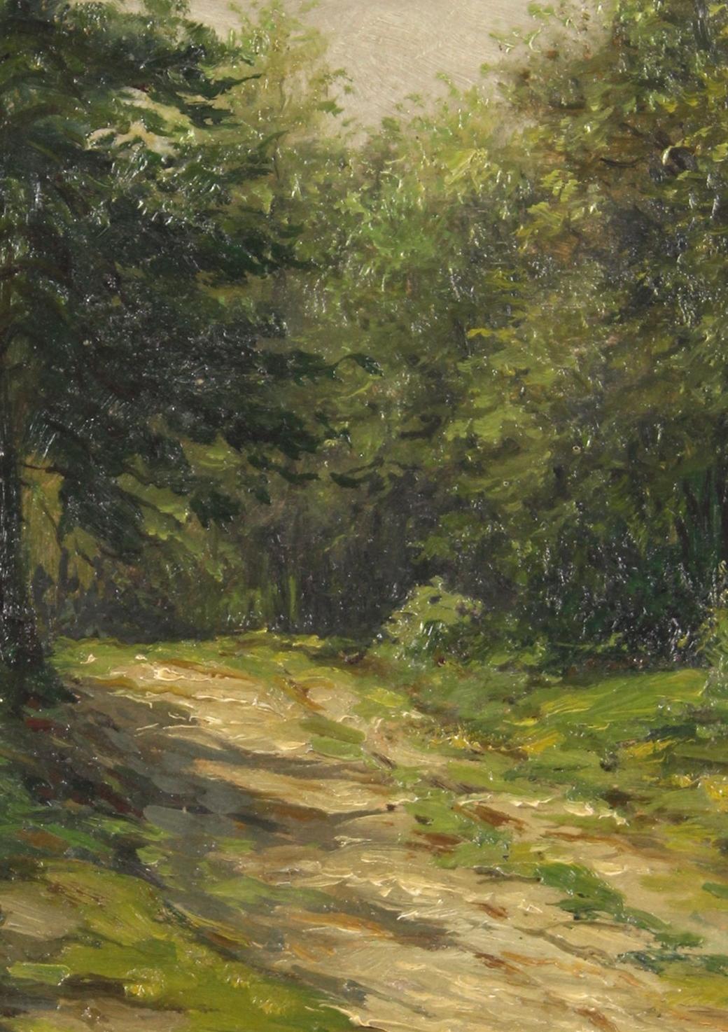 Chemin de bois ensoleillé - Un chemin de forêt aux couleurs vives comme un espace d'imagination - - Painting de Wilhelm Schütze
