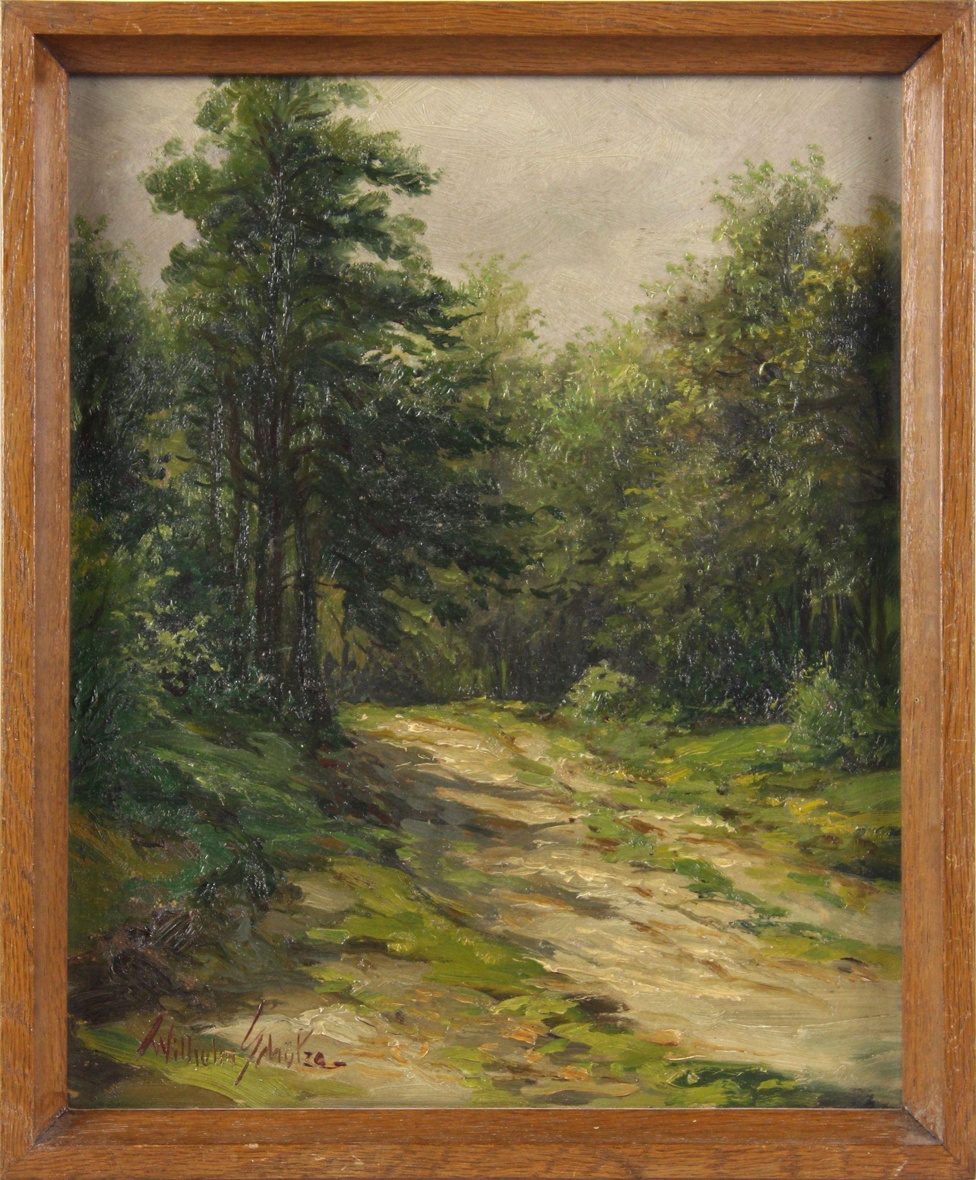 Chemin de bois ensoleillé - Un chemin de forêt aux couleurs vives comme un espace d'imagination - - Naturalisme Painting par Wilhelm Schütze