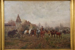 Wilhelm Velten 'Russian/German, 1847-1929' Antique Oil Painting “The Horse Fair"
