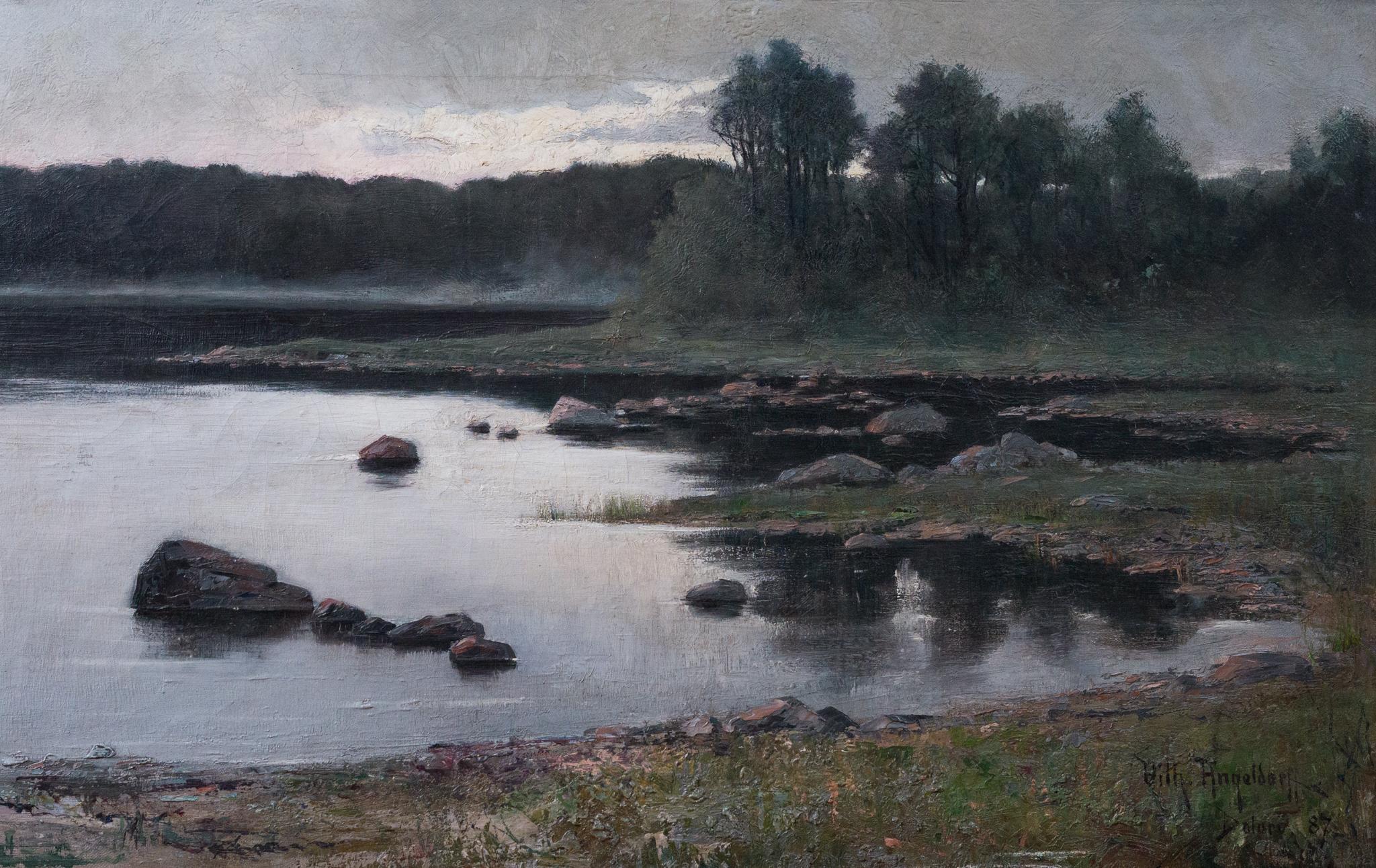 Uferlinie bei Dalarö, Abendstille (1887) (Romantik), Painting, von Wilhelm von Angeldorff