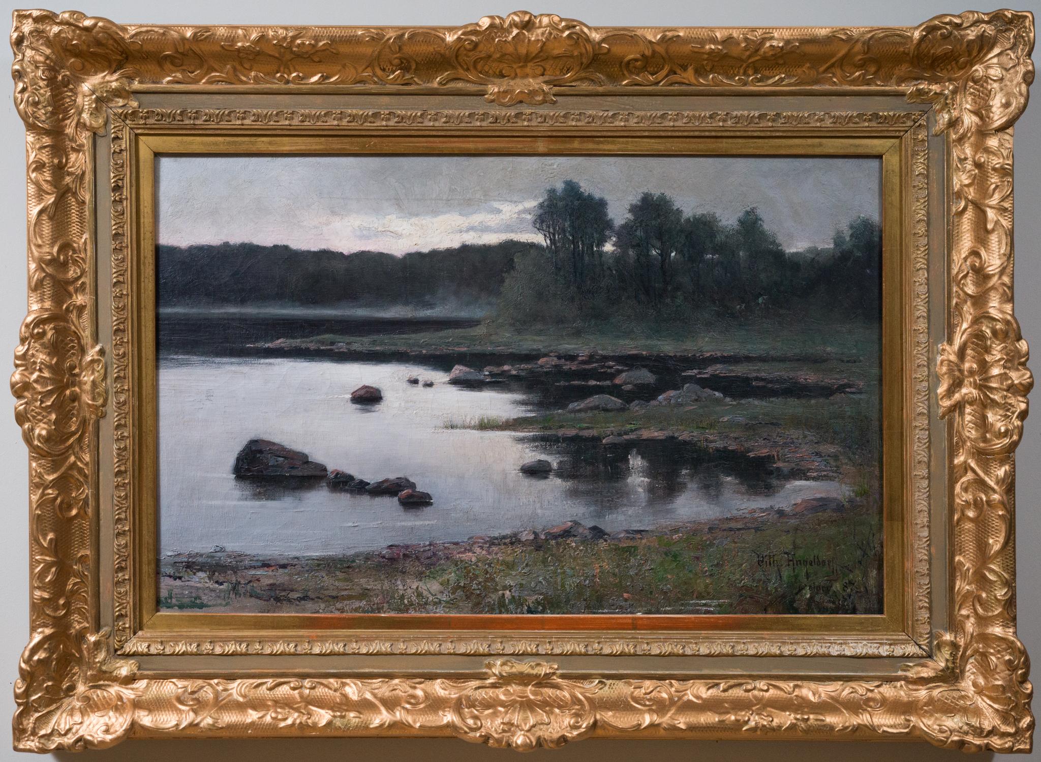 Uferlinie bei Dalarö, Abendstille (1887) (Braun), Landscape Painting, von Wilhelm von Angeldorff