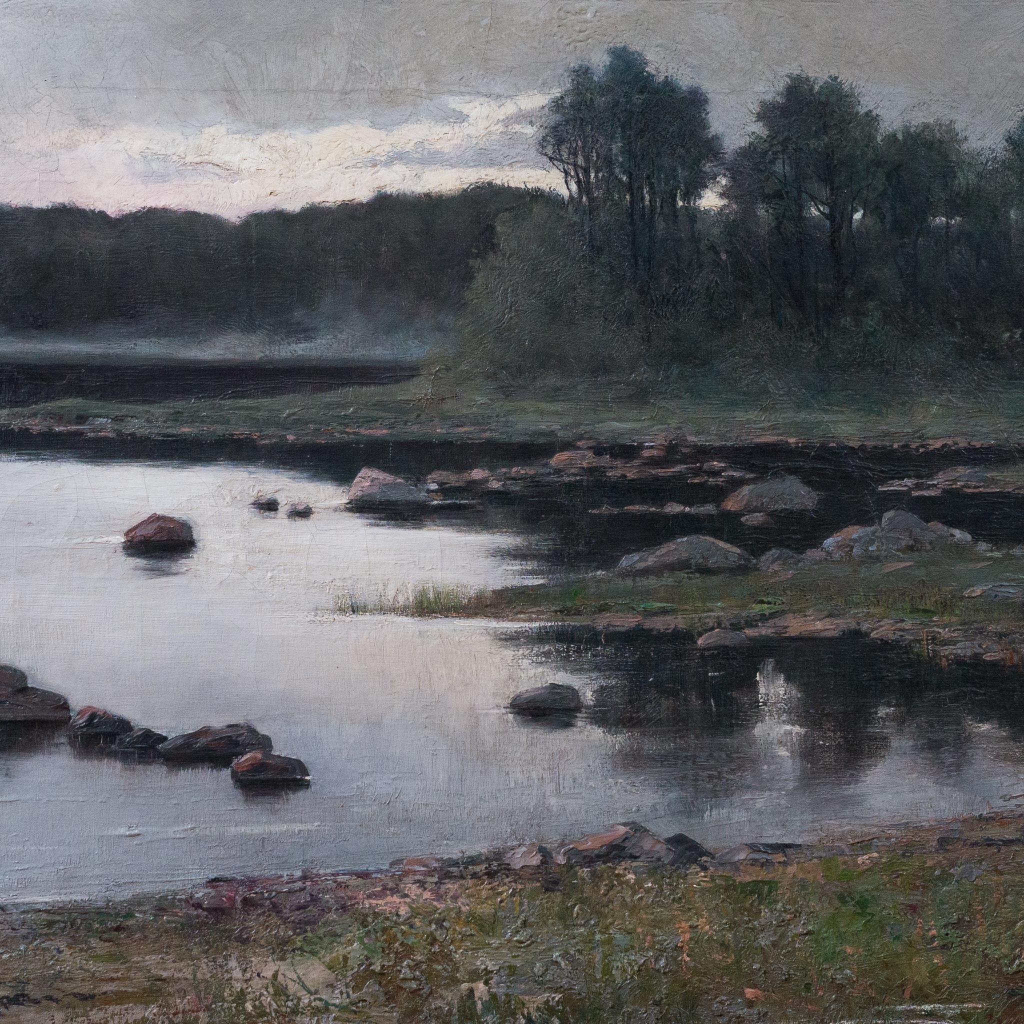 Wilhelm von Angeldorff (1864-1914) Schweden

Uferlinie bei Dalarö, Abendstille (1887)

signiert unten rechts
Öl auf Leinwand
ungerahmt: 39 × 61 cm (15,4 × 24 Zoll)
gerahmt: 61 × 84 cm (24 × 33,1 Zoll)

Provenienz:
Privatsammlung,