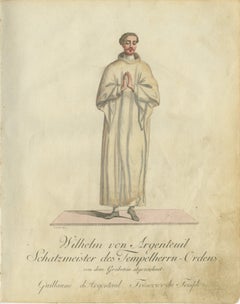 Wilhelm von Argenteuil: 1791 Hand-Colored Engraving of Templar Treasurer