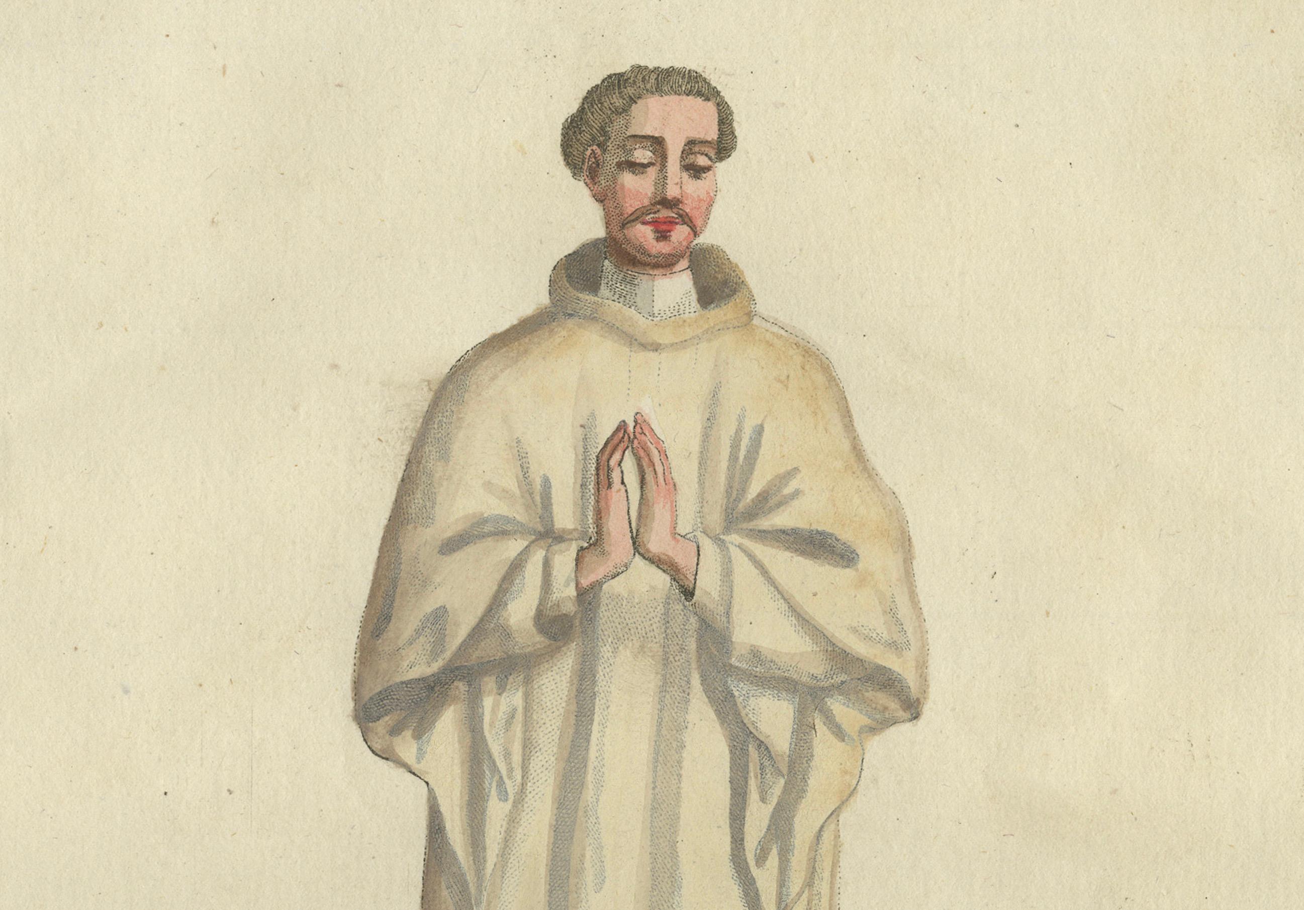 Wilhelm von Argenteuil: 1791 Handkolorierte Gravur des Templarschatzmeisters (Spätes 18. Jahrhundert) im Angebot