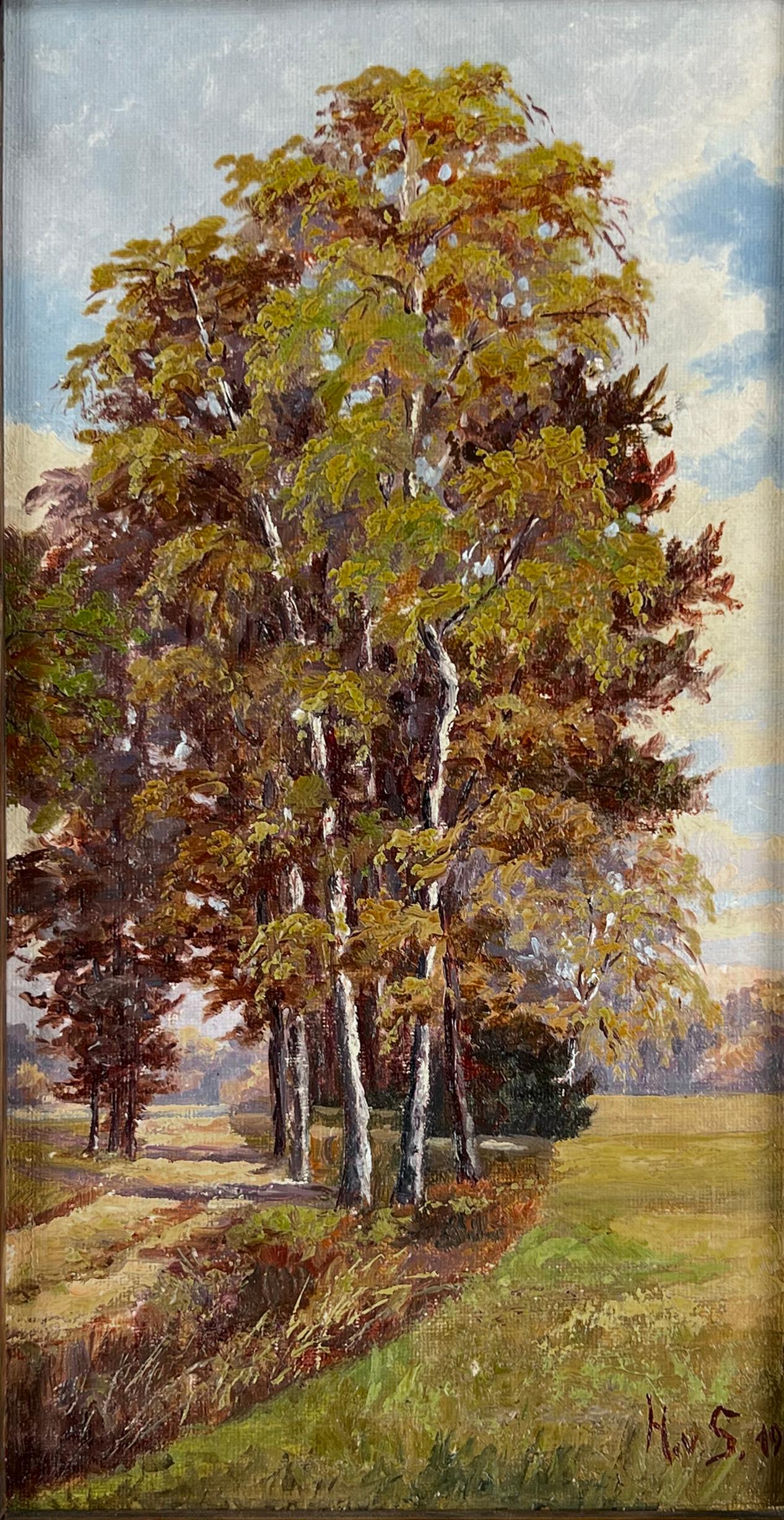 Austrian Landscape and Carved Wood Frame Oil on Linen 1905 Goetheanum Designer - Painting by Wilhelm Von Heydebrand