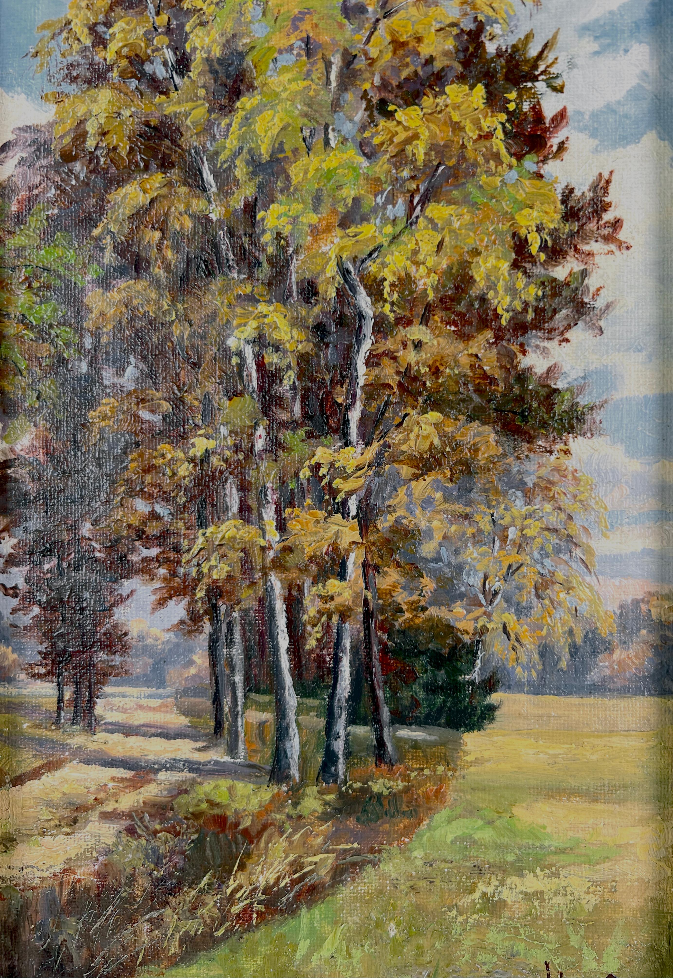 Austrian Landscape and Carved Wood Frame Oil on Linen 1905 Goetheanum Designer - Impressionist Painting by Wilhelm Von Heydebrand
