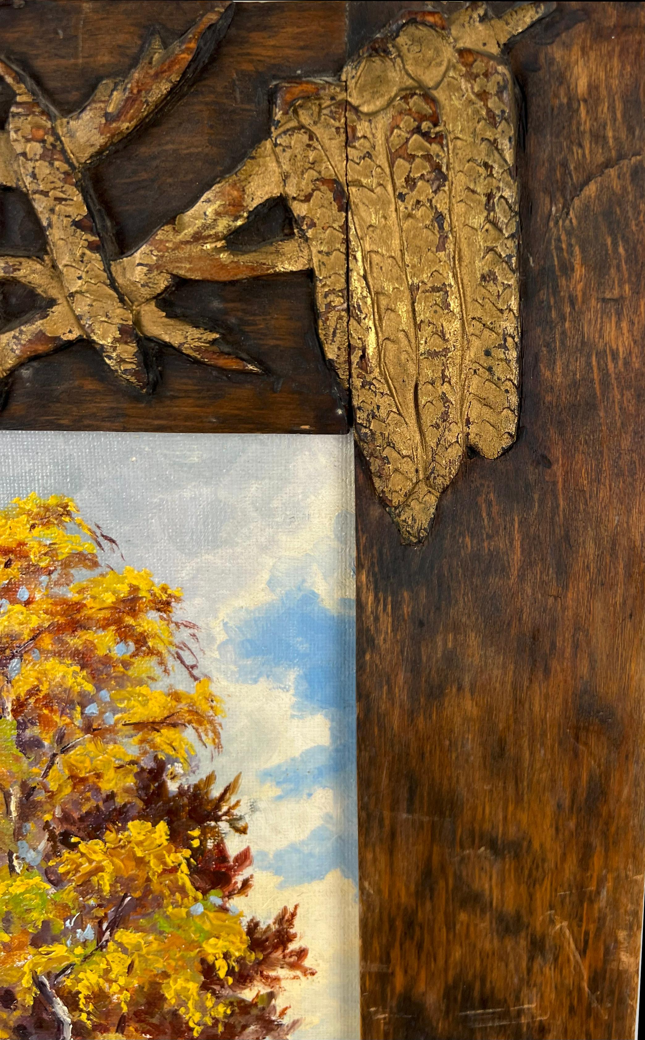 Austrian Landscape and Carved Wood Frame Oil on Linen 1905 Goetheanum Designer For Sale 1