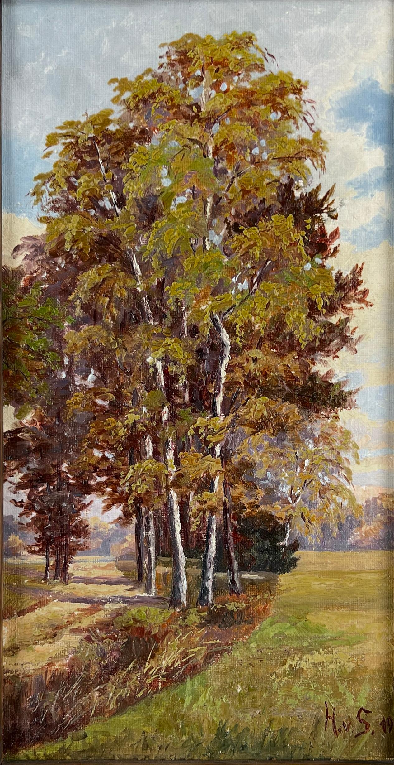Austrian Landscape Oil on Linen 1905 Goetheanum Designer Hand Carved Wood Frame - Sculpture by Wilhelm Von Heydebrand