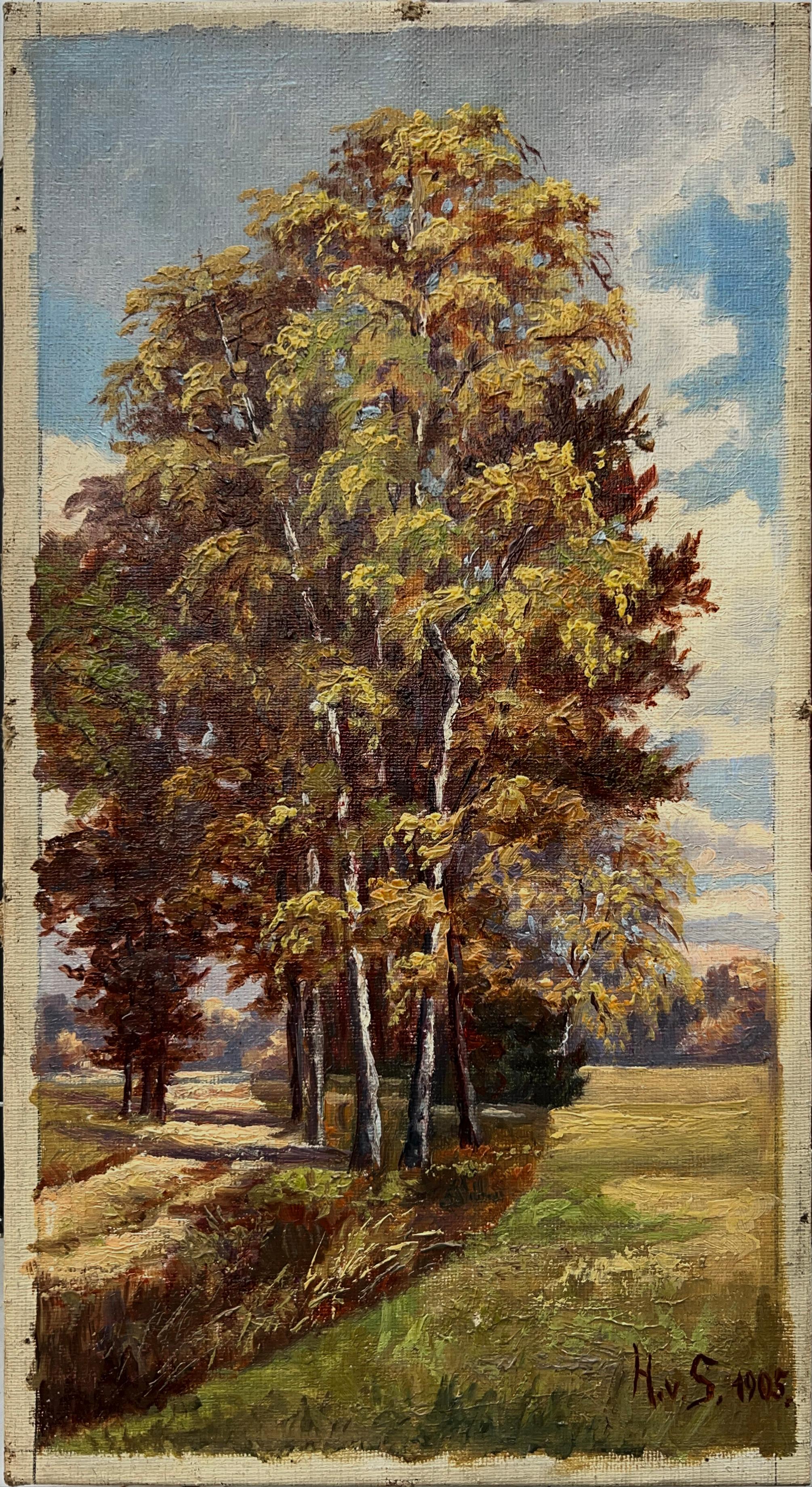Austrian Landscape Oil on Linen 1905 Goetheanum Designer Hand Carved Wood Frame
Historically significant wood work and wonderful landscape celebrating the Austrian landscape and forests in a hand carved wood frame by Wilhelm von Heydebrand and