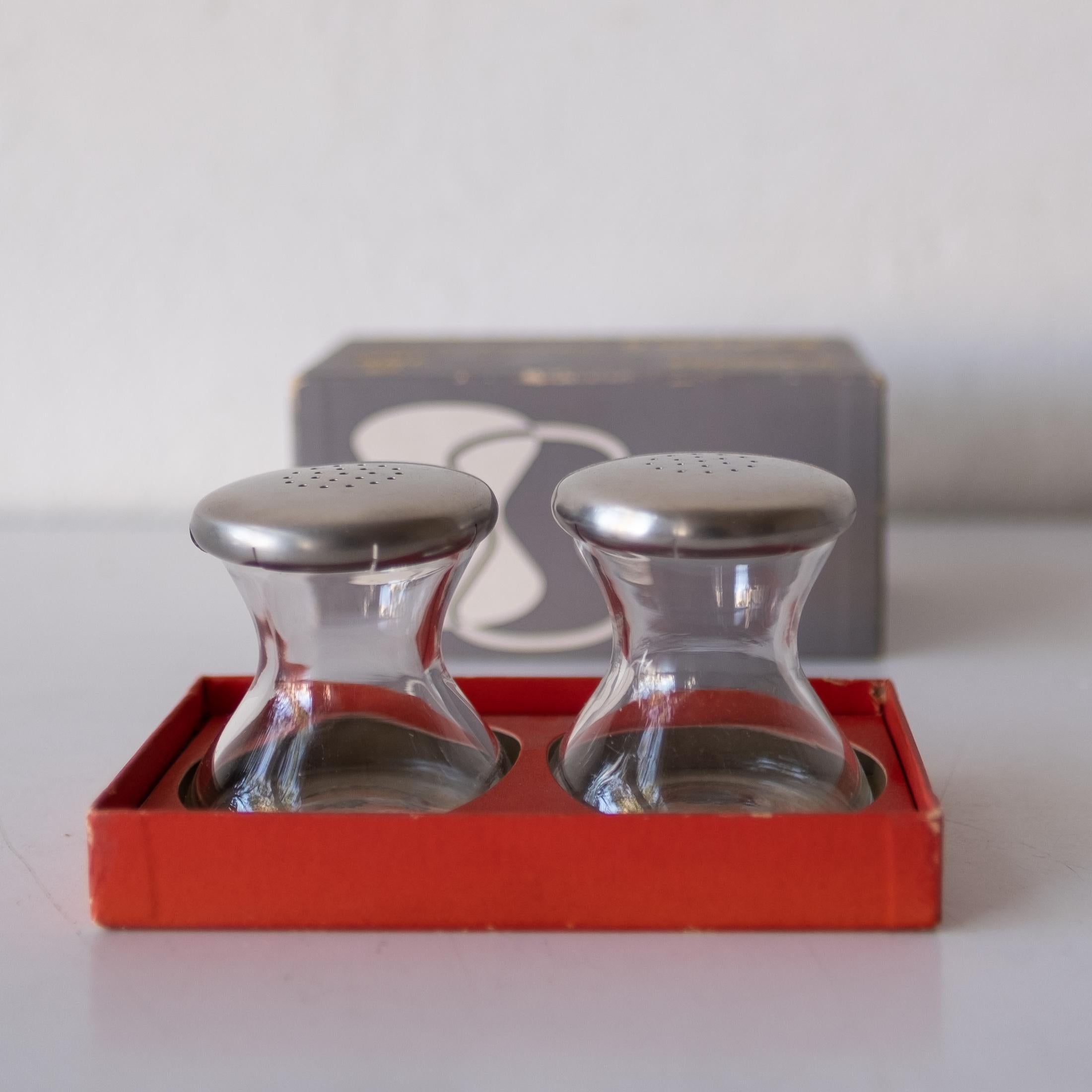 German Wilhelm Wagenfeld Bauhaus Salt and Pepper Shakers New in Box 1950s For Sale
