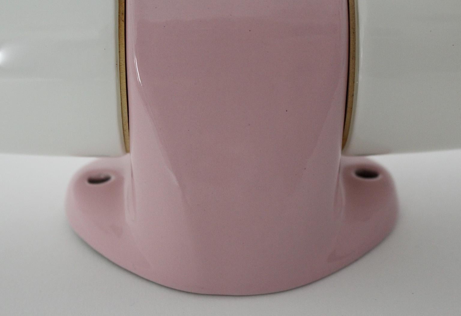 Wilhelm Wagenfeld Mid-Century Modern Vintage Pink Ceramic Glass Sconce, Germany For Sale 8