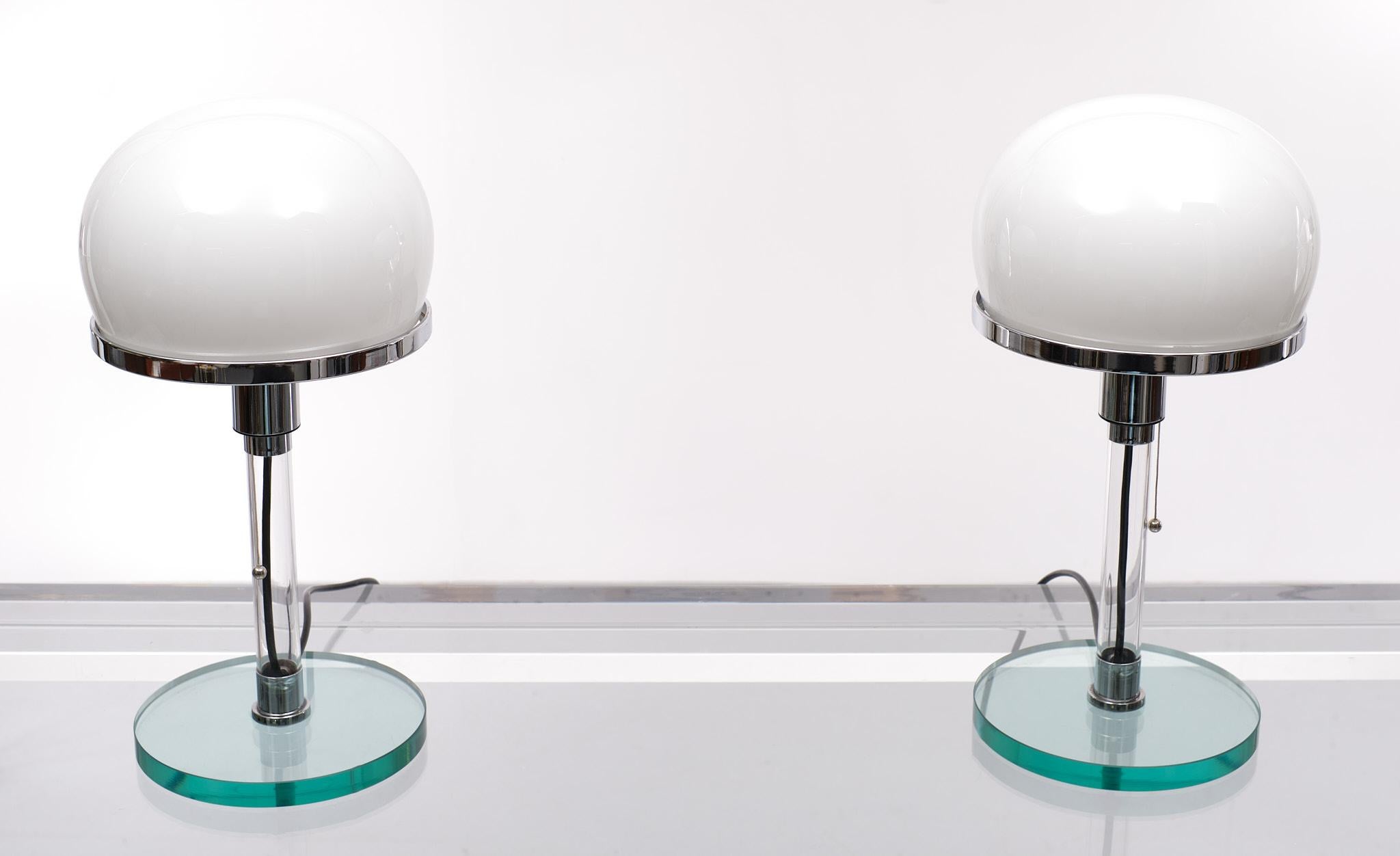 Wilhelm Wagenfeld Model Mt10  Table Lamps Bauhaus Germany 1980s In Good Condition In Den Haag, NL
