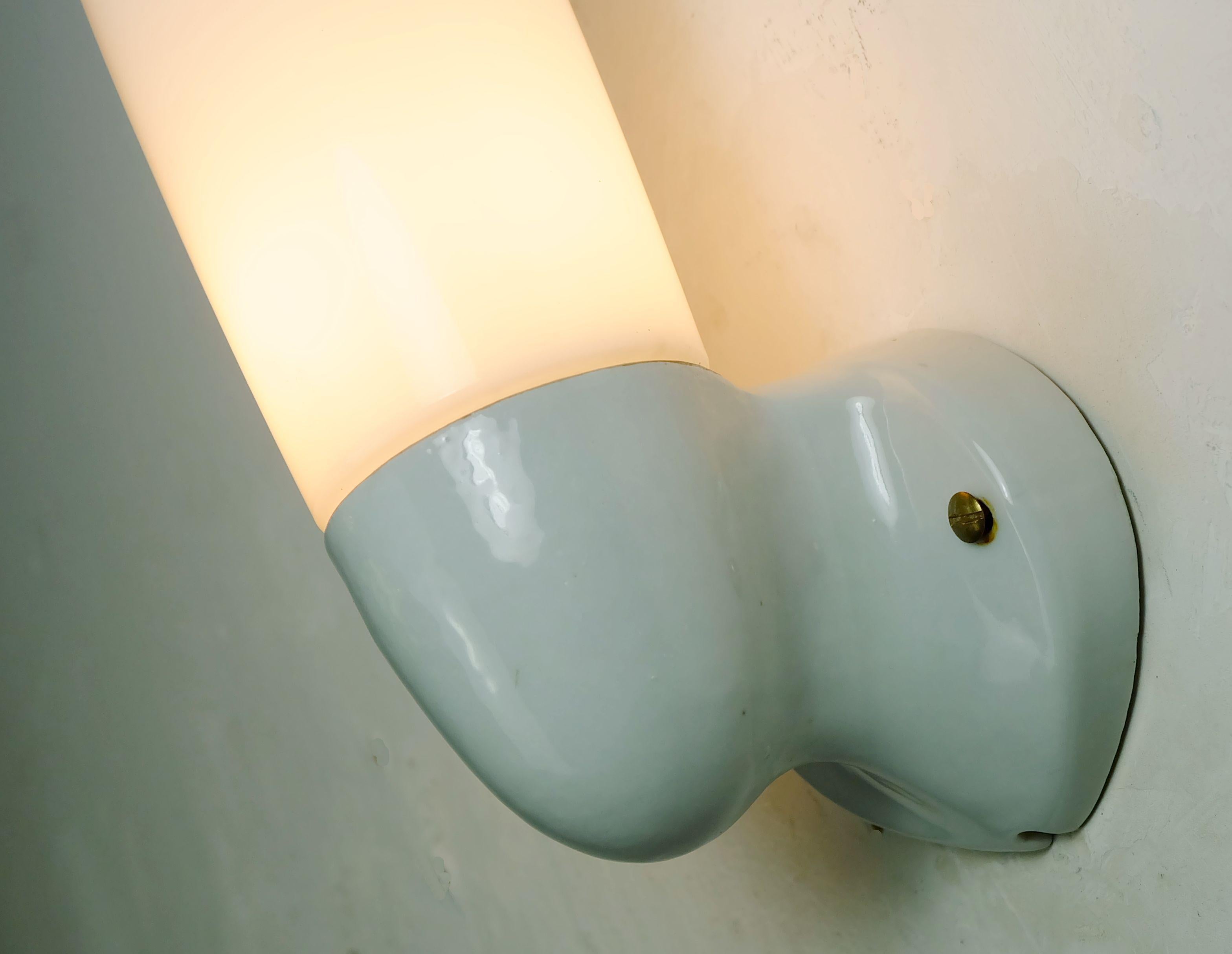 Mid-Century Modern wilhelm wagenfeld SCONCE ceramic and opaline glass 1955 bathroom lamp For Sale