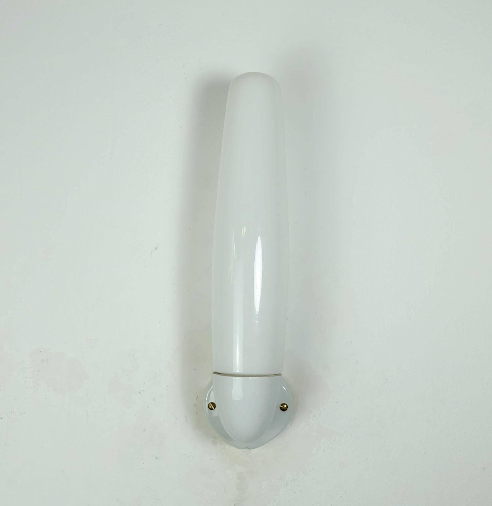 Mid-20th Century wilhelm wagenfeld SCONCE ceramic and opaline glass 1955 bathroom lamp For Sale