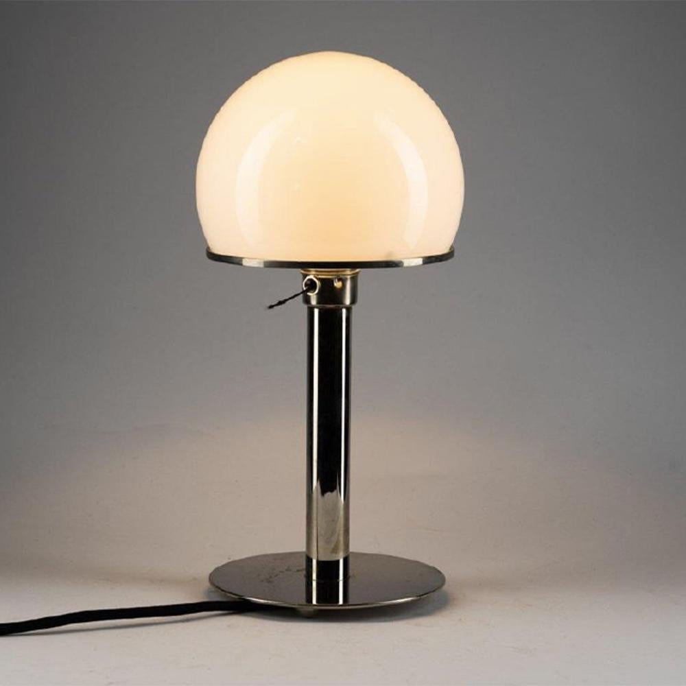 German Mid-20th Century Bauhaus Wilhelm Wagenfeld Wg 24 Glass Chrome Metal Table Lamp For Sale