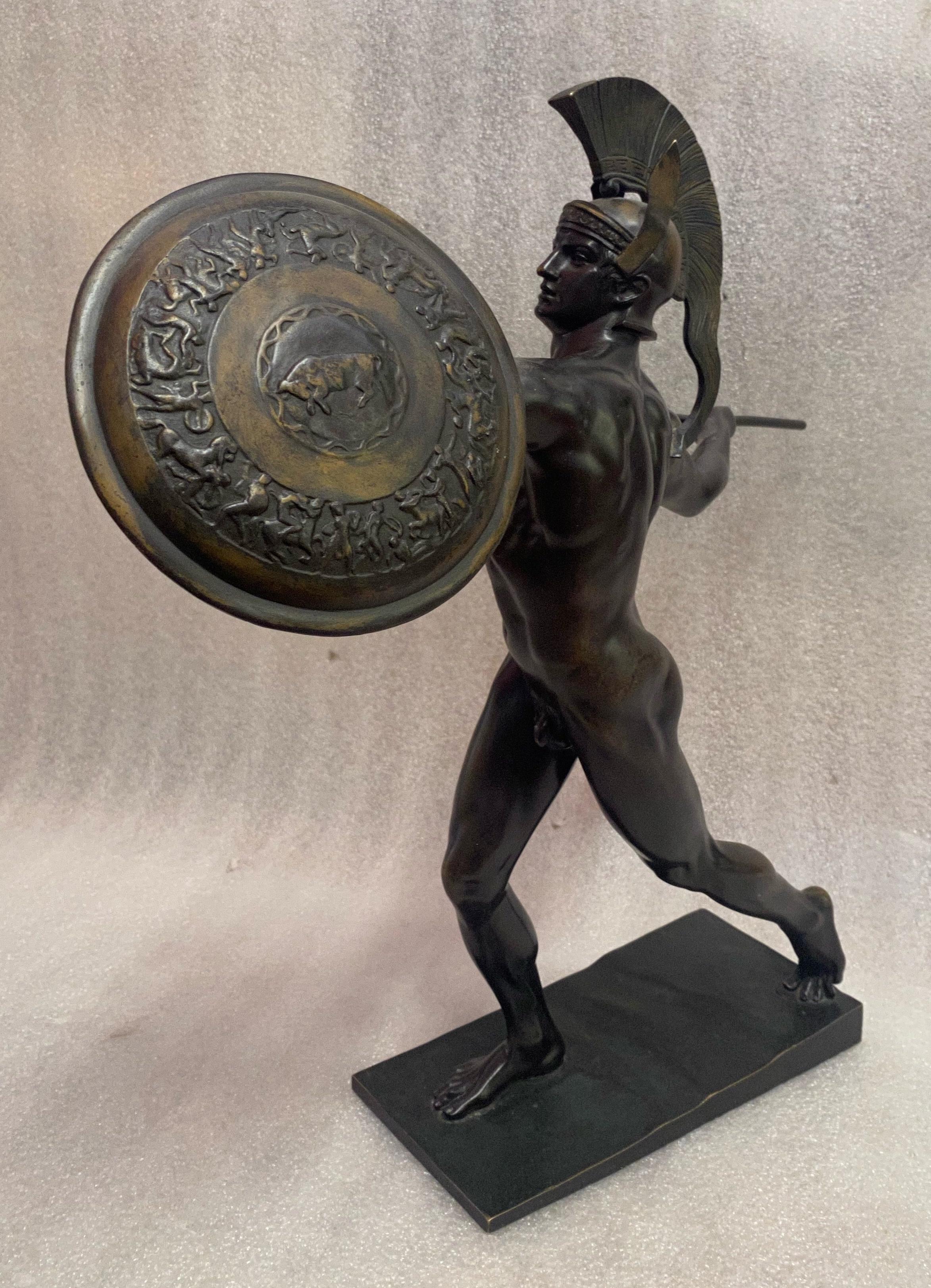 Bronze Achilles or Greek Warrior or Mars, Signature: WANDSCHNEIDER (1866-1942) brown patina, Shield decorated on all sides, Bull Centaurs Warriors
Measures: length:44.5cm
Width: 17cm
Height: 43cm
Base: 22 x 11 cm.
