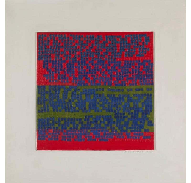 L.P. IV (Blue on Red + Green), Oil & Cryla on Board Painting, 1968