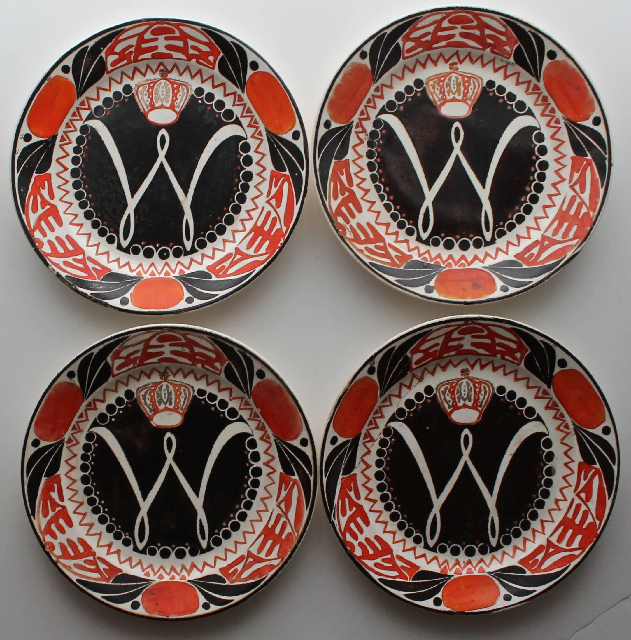 Offering four hand-painted Wilhelmina, “1890-1948” Inauguration plates, manufactured in 1898 by Petrus Regout & Co., Maastricht, Holland.
