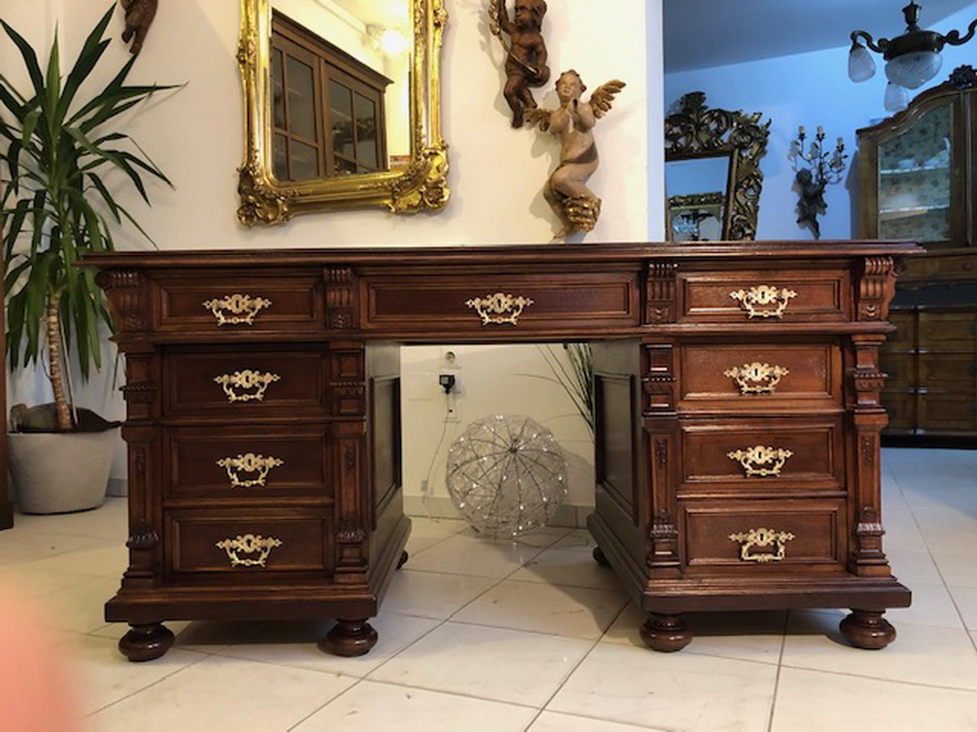 Revival Wilhelminian Desk Secretary Writing Furniture Made of Oak Wood