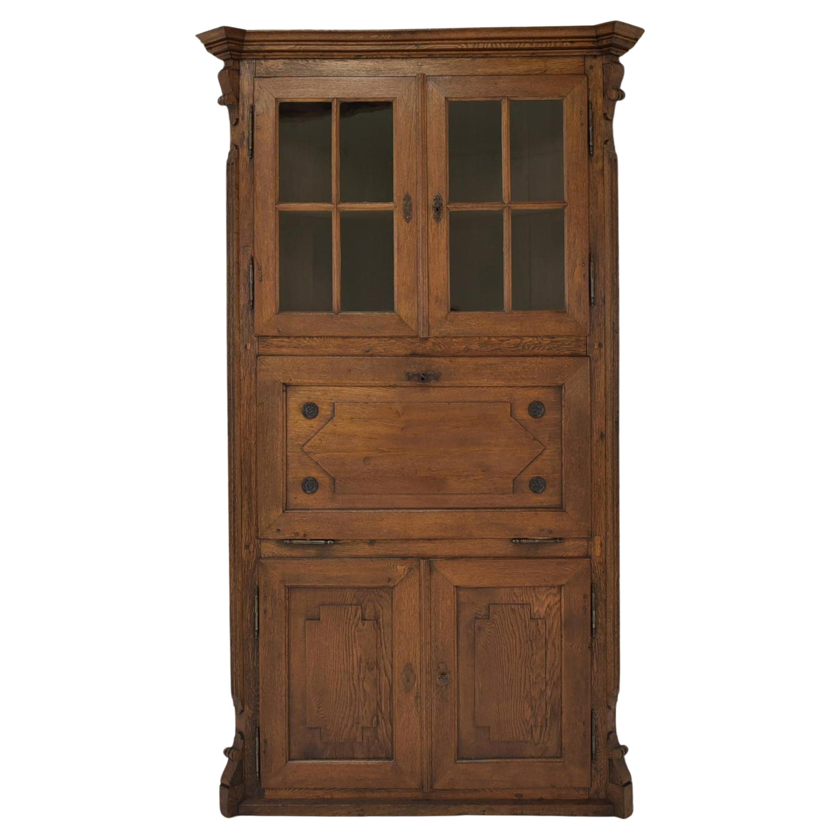 Wilhelminian Period Corner Cupboard / Display Cabinet Secretary in Oak, 1870 For Sale